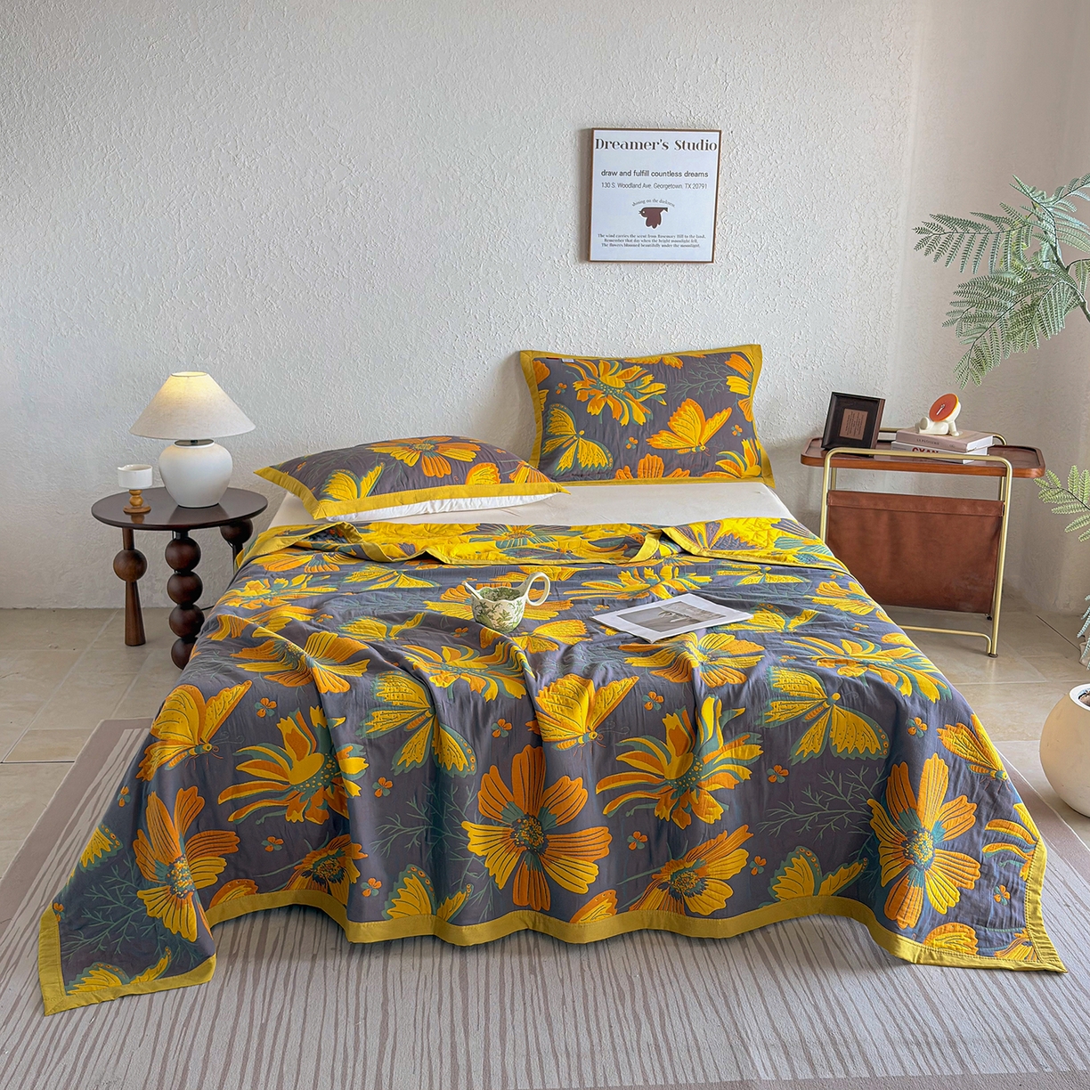 91家纺网 家纺一手货源 找家纺 棠薇家纺 2026新款纱布盖毯长绒棉纱布毛巾被夏被单双人棉纱盖毯毛巾毯夏季夏凉被空调被毯子可铺可盖床盖 花样蝶舞紫