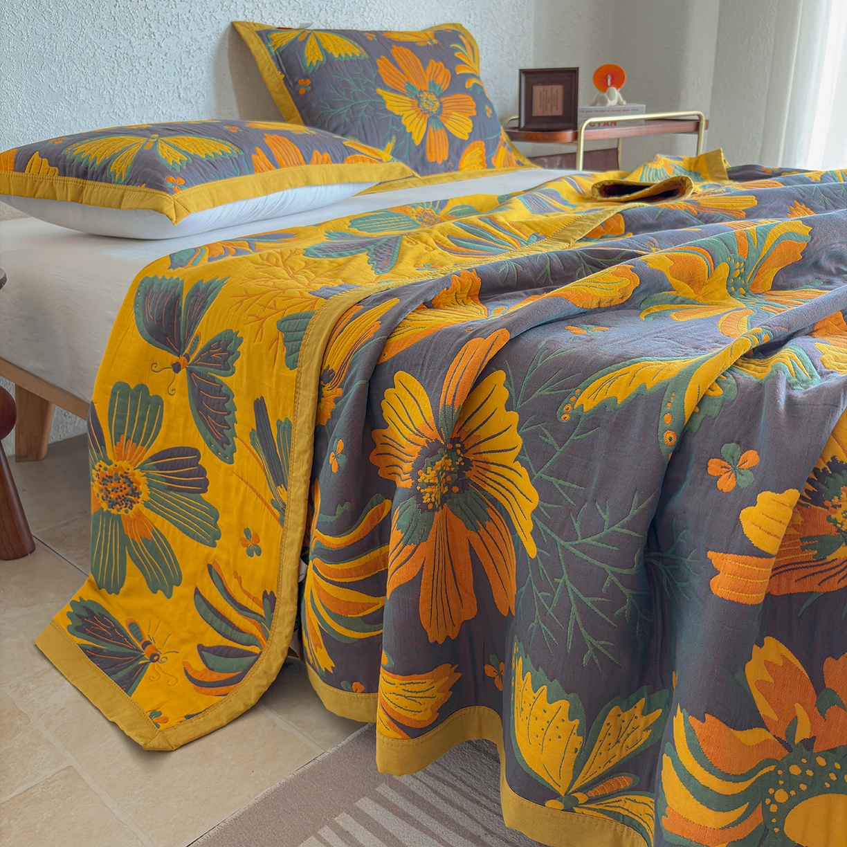 91家纺网 家纺一手货源 找家纺 棠薇家纺 2026新款纱布盖毯长绒棉纱布毛巾被夏被单双人棉纱盖毯毛巾毯夏季夏凉被空调被毯子可铺可盖床盖 花样蝶舞紫