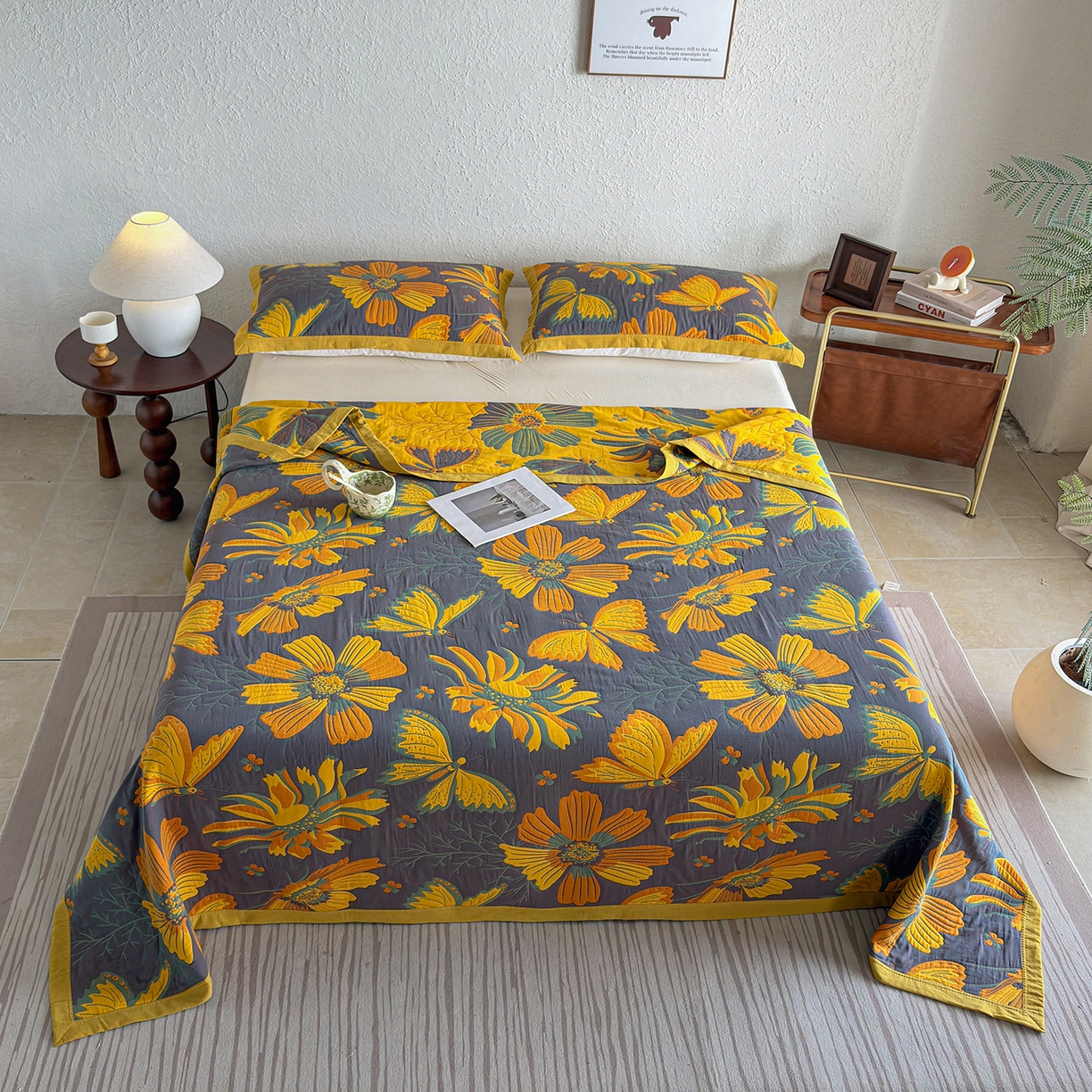 91家纺网 家纺一手货源 找家纺 棠薇家纺 2026新款纱布盖毯长绒棉纱布毛巾被夏被单双人棉纱盖毯毛巾毯夏季夏凉被空调被毯子可铺可盖床盖 花样蝶舞紫