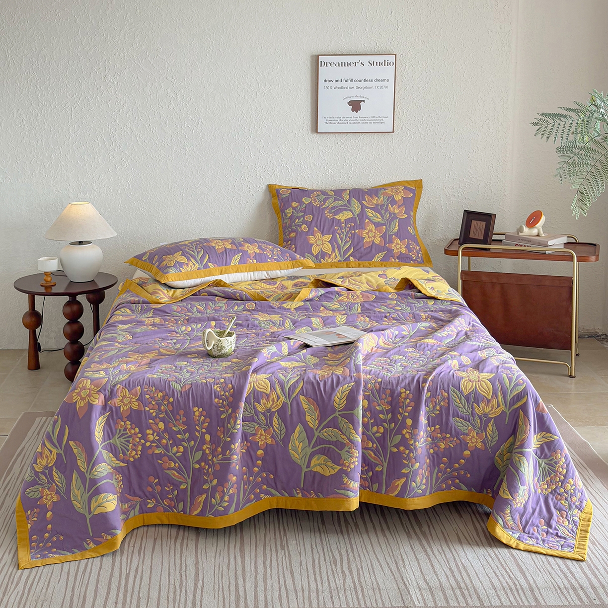 91家纺网 家纺一手货源 找家纺 棠薇家纺 2026新款纱布盖毯长绒棉纱布毛巾被夏被单双人棉纱盖毯毛巾毯夏季夏凉被空调被毯子可铺可盖床盖 花间漫步