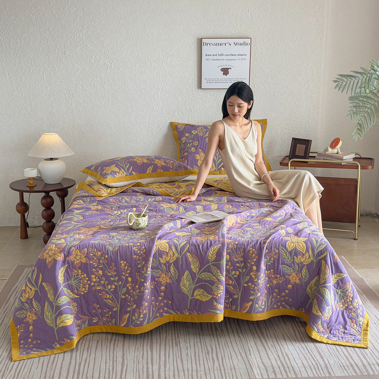 91家纺网 家纺一手货源 找家纺 棠薇家纺 2026新款纱布盖毯长绒棉纱布毛巾被夏被单双人棉纱盖毯毛巾毯夏季夏凉被空调被毯子可铺可盖床盖 花间漫步