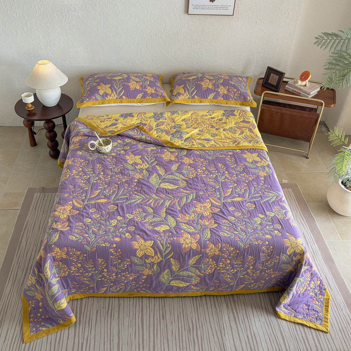 91家纺网 家纺一手货源 找家纺 棠薇家纺 2026新款纱布盖毯长绒棉纱布毛巾被夏被单双人棉纱盖毯毛巾毯夏季夏凉被空调被毯子可铺可盖床盖 花间漫步