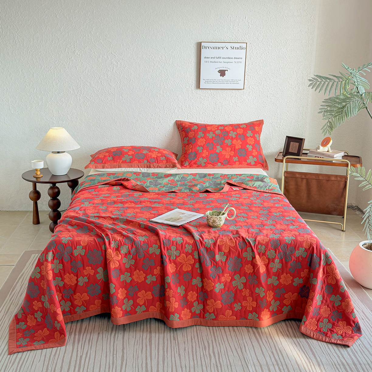 91家纺网 家纺一手货源 找家纺 棠薇家纺 2026新款纱布盖毯长绒棉纱布毛巾被夏被单双人棉纱盖毯毛巾毯夏季夏凉被空调被毯子可铺可盖床盖 忘忧草