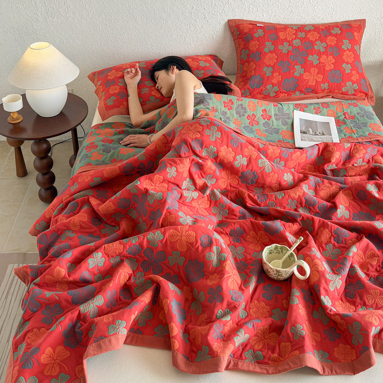 91家纺网 家纺一手货源 找家纺 棠薇家纺 2026新款纱布盖毯长绒棉纱布毛巾被夏被单双人棉纱盖毯毛巾毯夏季夏凉被空调被毯子可铺可盖床盖 忘忧草