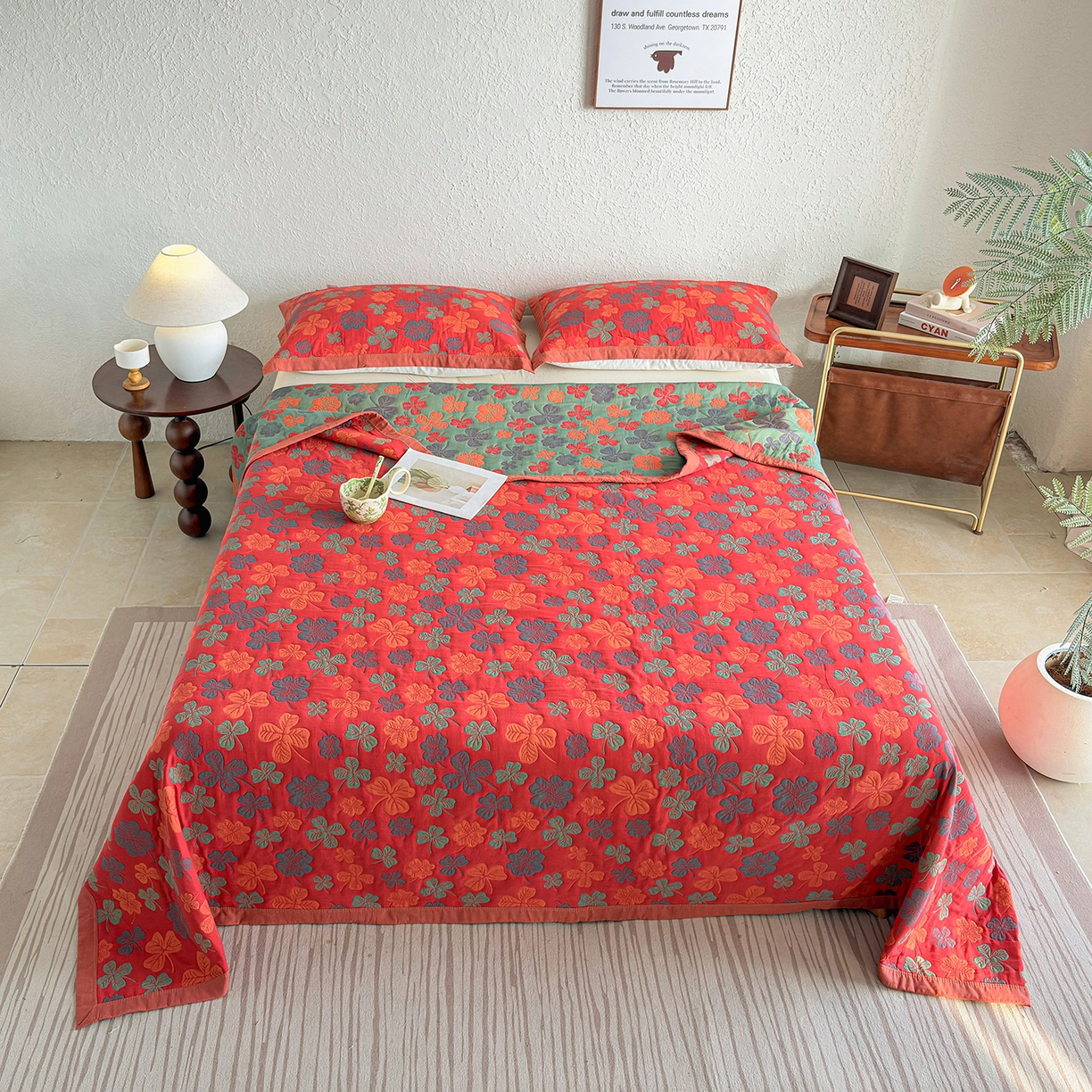 91家纺网 家纺一手货源 找家纺 棠薇家纺 2026新款纱布盖毯长绒棉纱布毛巾被夏被单双人棉纱盖毯毛巾毯夏季夏凉被空调被毯子可铺可盖床盖 忘忧草