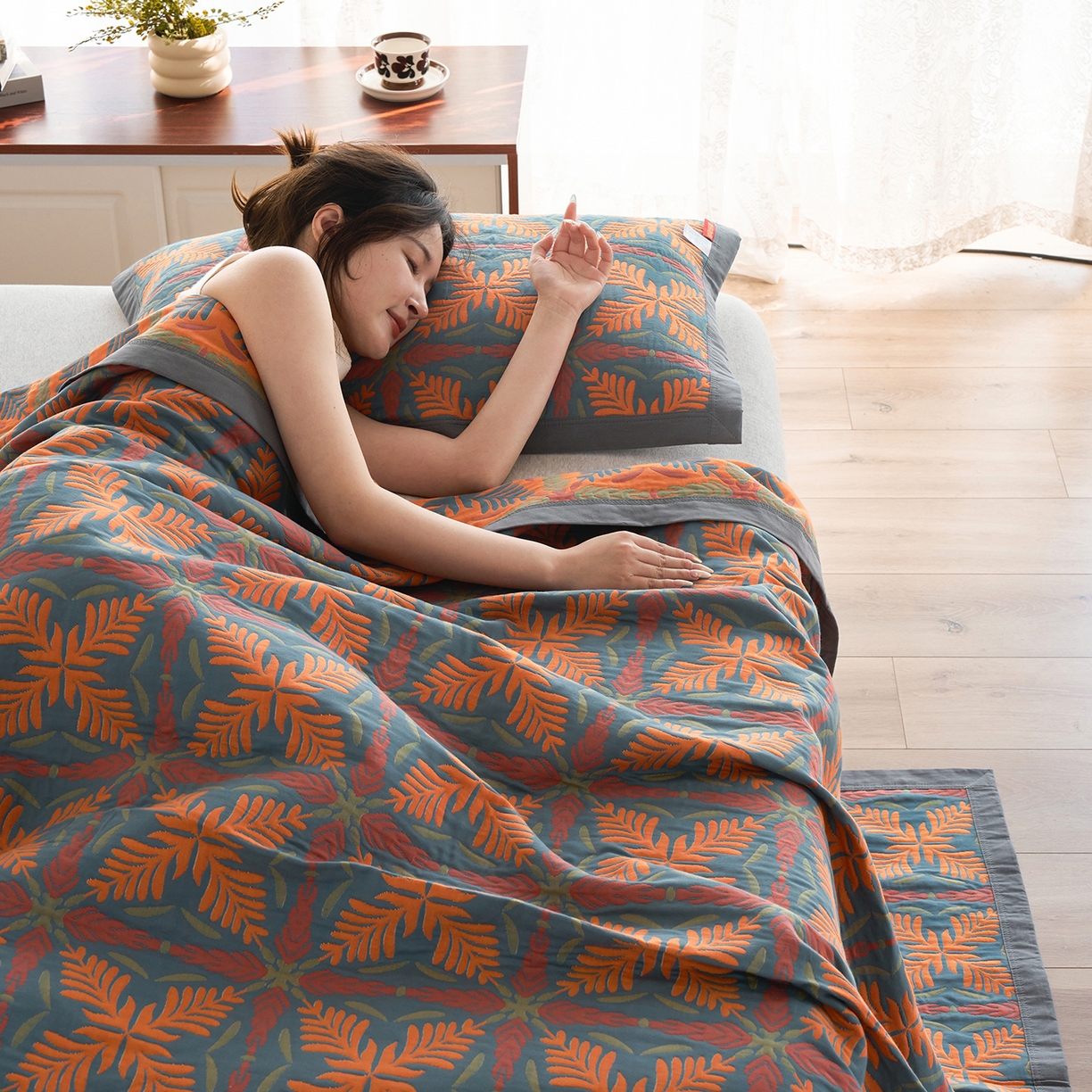 91家纺网 家纺一手货源 找家纺 棠薇家纺 2026新款纱布盖毯长绒棉纱布毛巾被夏被单双人棉纱盖毯毛巾毯夏季夏凉被空调被毯子可铺可盖床盖 典雅之风