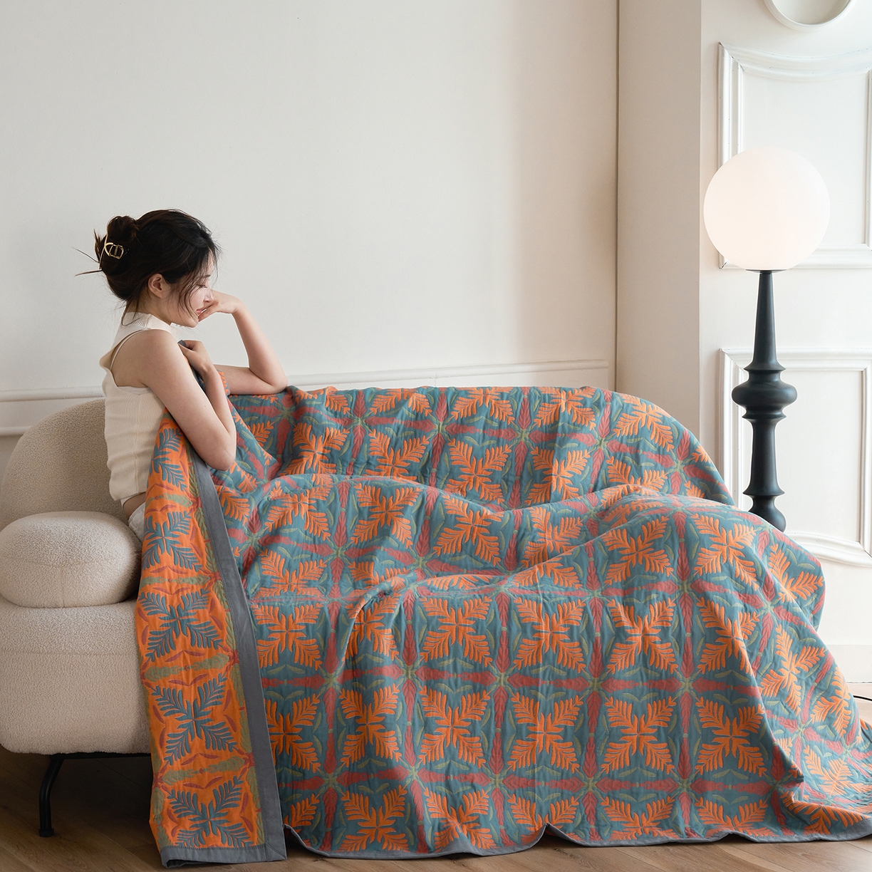 91家纺网 家纺一手货源 找家纺 棠薇家纺 2026新款纱布盖毯长绒棉纱布毛巾被夏被单双人棉纱盖毯毛巾毯夏季夏凉被空调被毯子可铺可盖床盖 典雅之风