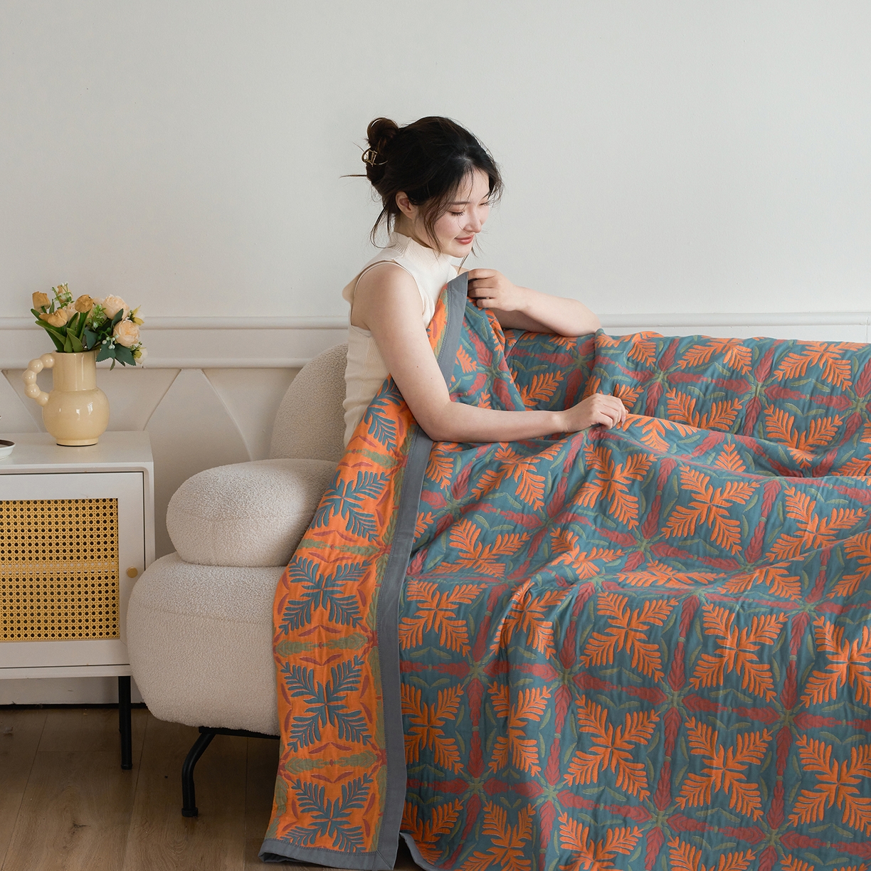 91家纺网 家纺一手货源 找家纺 棠薇家纺 2026新款纱布盖毯长绒棉纱布毛巾被夏被单双人棉纱盖毯毛巾毯夏季夏凉被空调被毯子可铺可盖床盖 典雅之风