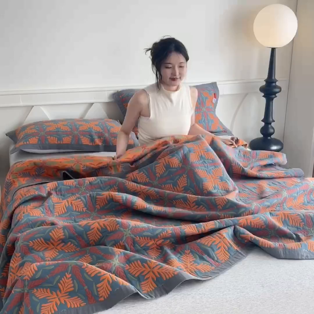 91家纺网 家纺一手货源 找家纺 棠薇家纺 2026新款纱布盖毯长绒棉纱布毛巾被夏被单双人棉纱盖毯毛巾毯夏季夏凉被空调被毯子可铺可盖床盖 典雅之风