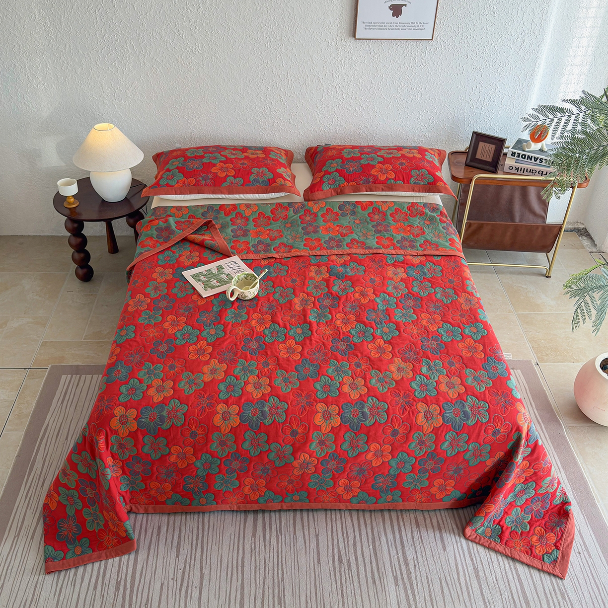 91家纺网 家纺一手货源 找家纺 棠薇家纺 2026新款纱布盖毯长绒棉纱布毛巾被夏被单双人棉纱盖毯毛巾毯夏季夏凉被空调被毯子可铺可盖床盖 花海