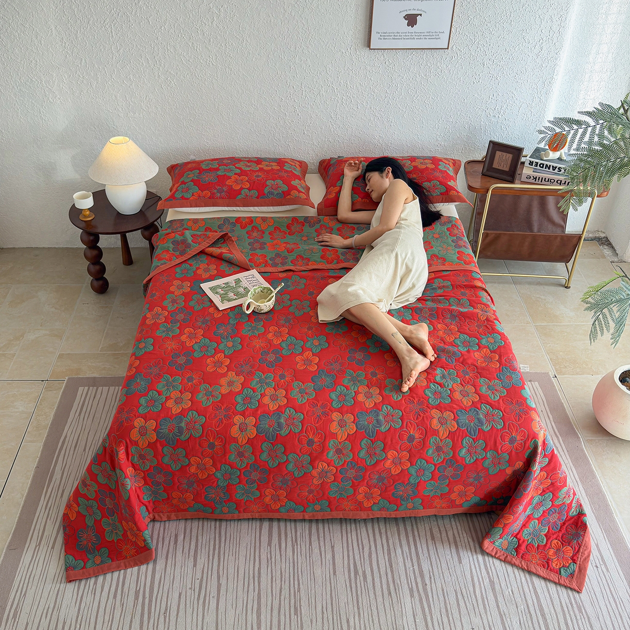 91家纺网 家纺一手货源 找家纺 棠薇家纺 2026新款纱布盖毯长绒棉纱布毛巾被夏被单双人棉纱盖毯毛巾毯夏季夏凉被空调被毯子可铺可盖床盖 花海