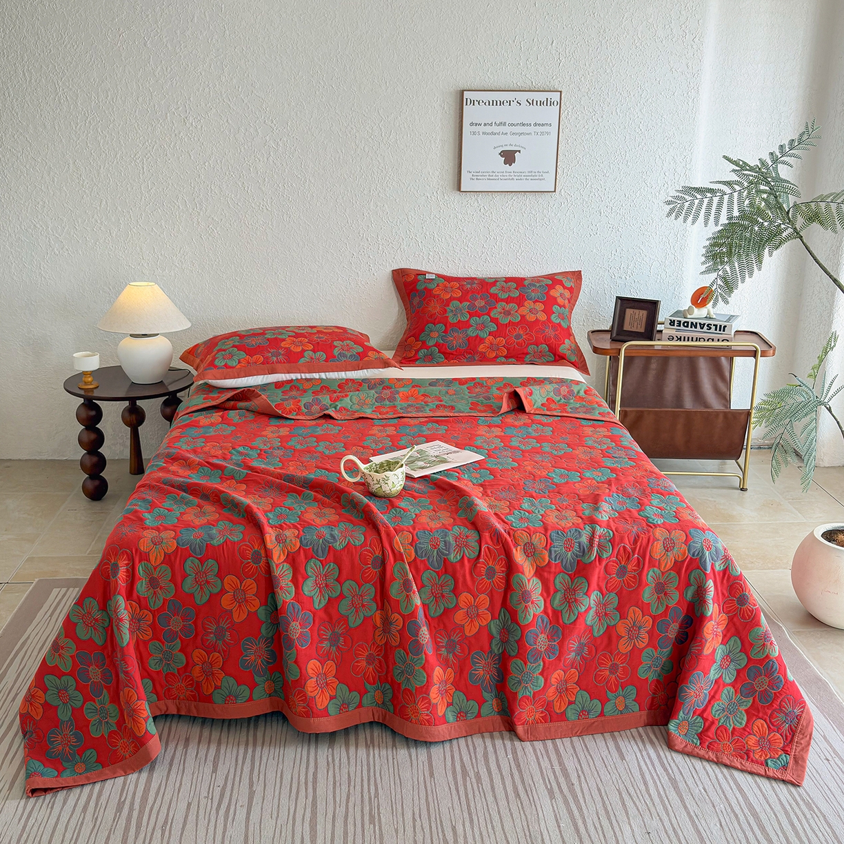 91家纺网 家纺一手货源 找家纺 棠薇家纺 2026新款纱布盖毯长绒棉纱布毛巾被夏被单双人棉纱盖毯毛巾毯夏季夏凉被空调被毯子可铺可盖床盖 花海