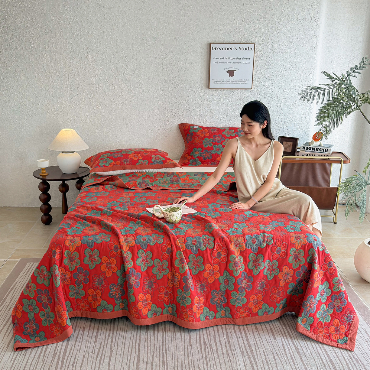 91家纺网 家纺一手货源 找家纺 棠薇家纺 2026新款纱布盖毯长绒棉纱布毛巾被夏被单双人棉纱盖毯毛巾毯夏季夏凉被空调被毯子可铺可盖床盖 花海