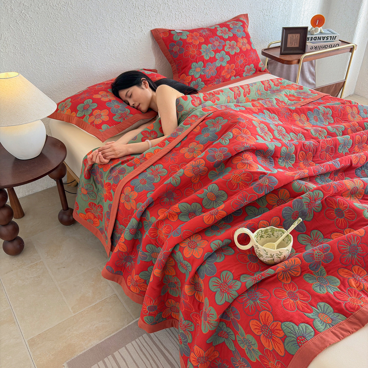 91家纺网 家纺一手货源 找家纺 棠薇家纺 2026新款纱布盖毯长绒棉纱布毛巾被夏被单双人棉纱盖毯毛巾毯夏季夏凉被空调被毯子可铺可盖床盖 花海