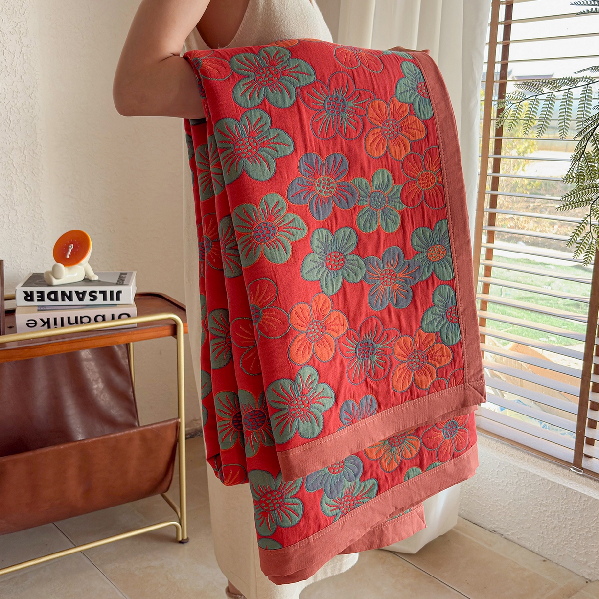 91家纺网 家纺一手货源 找家纺 棠薇家纺 2026新款纱布盖毯长绒棉纱布毛巾被夏被单双人棉纱盖毯毛巾毯夏季夏凉被空调被毯子可铺可盖床盖 花海