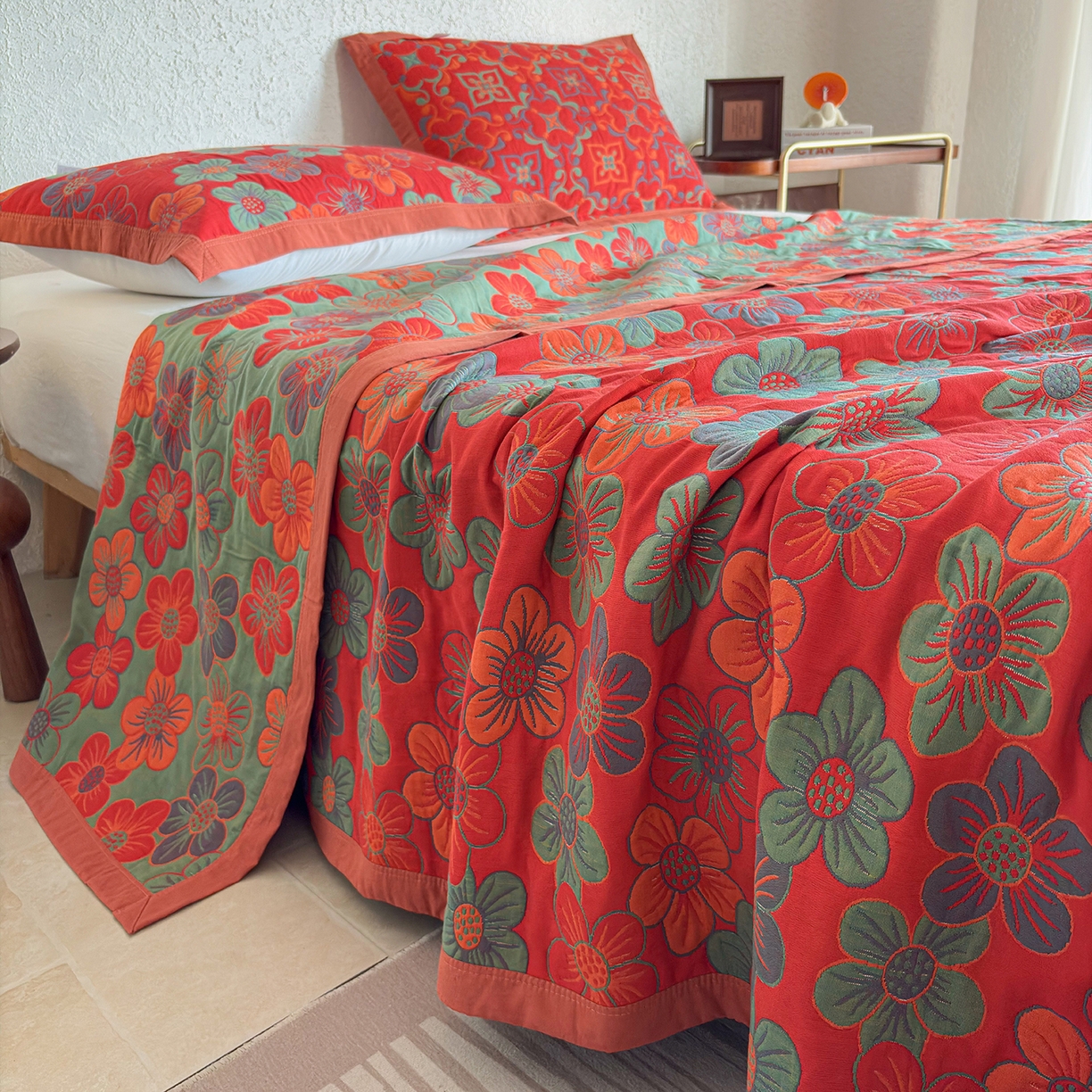 91家纺网 家纺一手货源 找家纺 棠薇家纺 2026新款纱布盖毯长绒棉纱布毛巾被夏被单双人棉纱盖毯毛巾毯夏季夏凉被空调被毯子可铺可盖床盖 花海