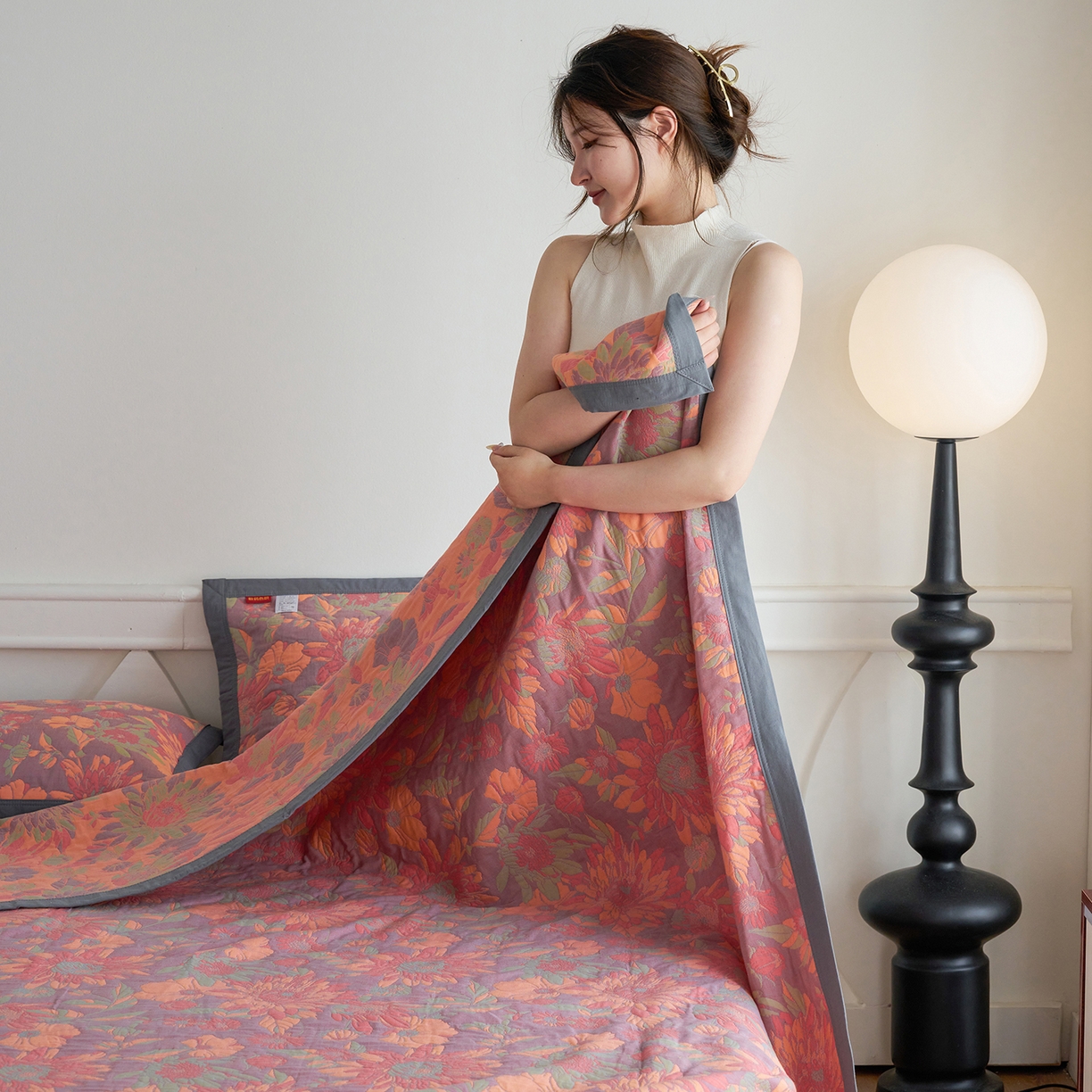 91家纺网 家纺一手货源 找家纺 棠薇家纺 2026新款纱布盖毯长绒棉纱布毛巾被夏被单双人棉纱盖毯毛巾毯夏季夏凉被空调被毯子可铺可盖床盖 花团锦簇