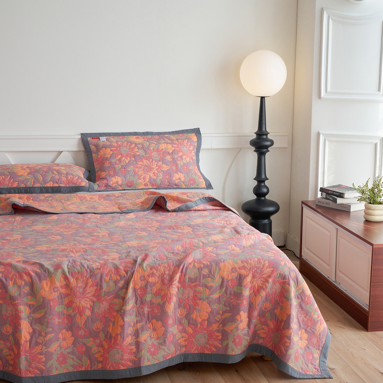 91家纺网 家纺一手货源 找家纺 棠薇家纺 2026新款纱布盖毯长绒棉纱布毛巾被夏被单双人棉纱盖毯毛巾毯夏季夏凉被空调被毯子可铺可盖床盖 花团锦簇