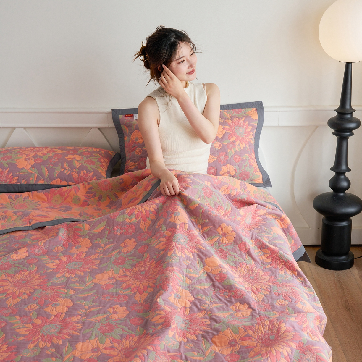 91家纺网 家纺一手货源 找家纺 棠薇家纺 2026新款纱布盖毯长绒棉纱布毛巾被夏被单双人棉纱盖毯毛巾毯夏季夏凉被空调被毯子可铺可盖床盖 花团锦簇