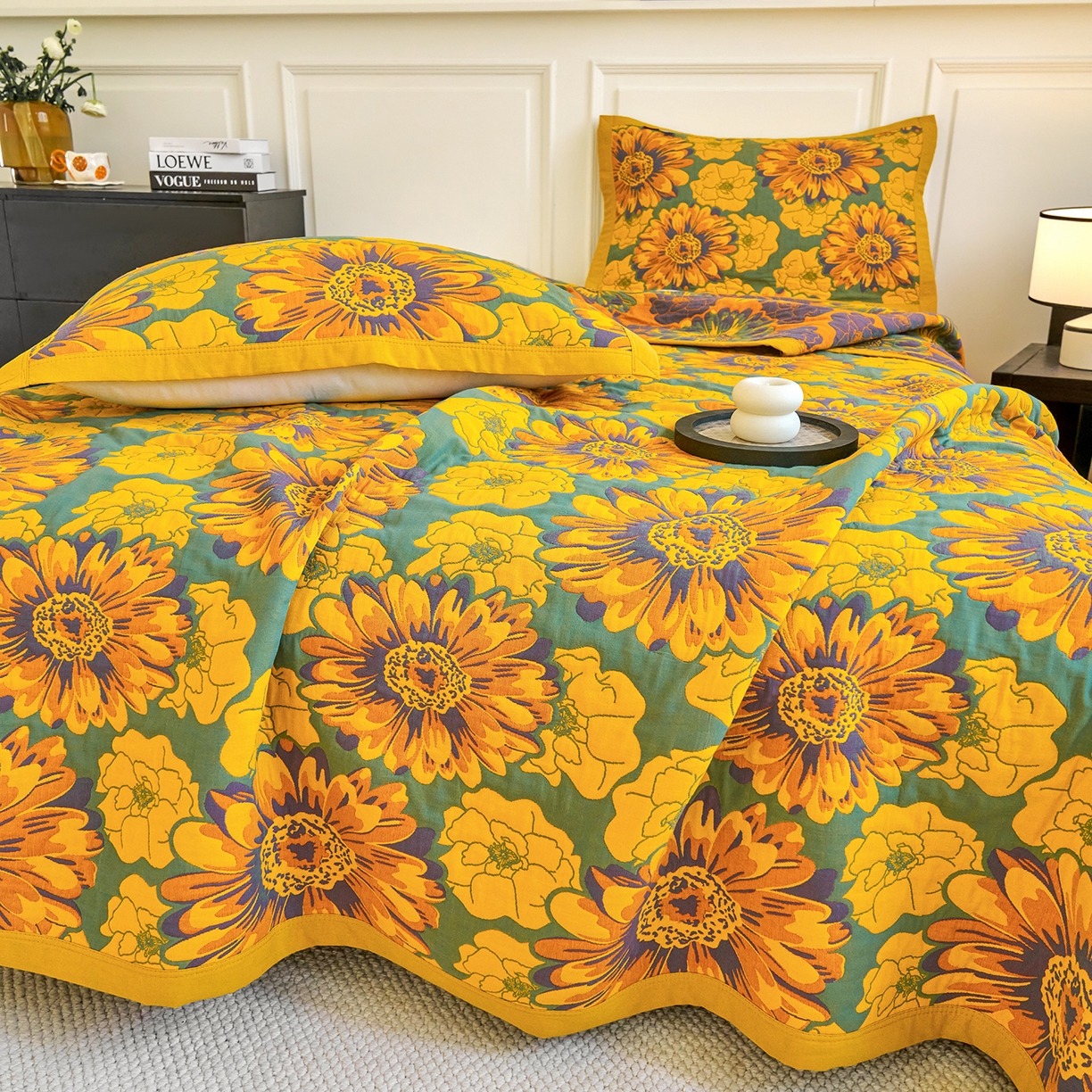 91家纺网 家纺一手货源 找家纺 棠薇家纺 2026新款纱布盖毯长绒棉纱布毛巾被夏被单双人棉纱盖毯毛巾毯夏季夏凉被空调被毯子可铺可盖床盖 可可花园