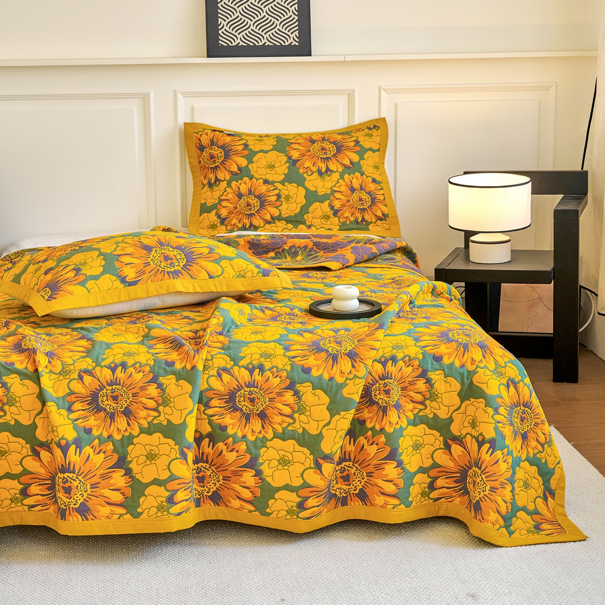 91家纺网 家纺一手货源 找家纺 棠薇家纺 2026新款纱布盖毯长绒棉纱布毛巾被夏被单双人棉纱盖毯毛巾毯夏季夏凉被空调被毯子可铺可盖床盖 可可花园