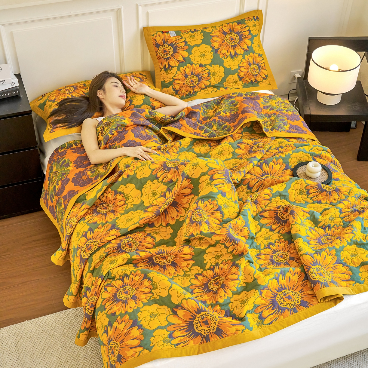 91家纺网 家纺一手货源 找家纺 棠薇家纺 2026新款纱布盖毯长绒棉纱布毛巾被夏被单双人棉纱盖毯毛巾毯夏季夏凉被空调被毯子可铺可盖床盖 可可花园