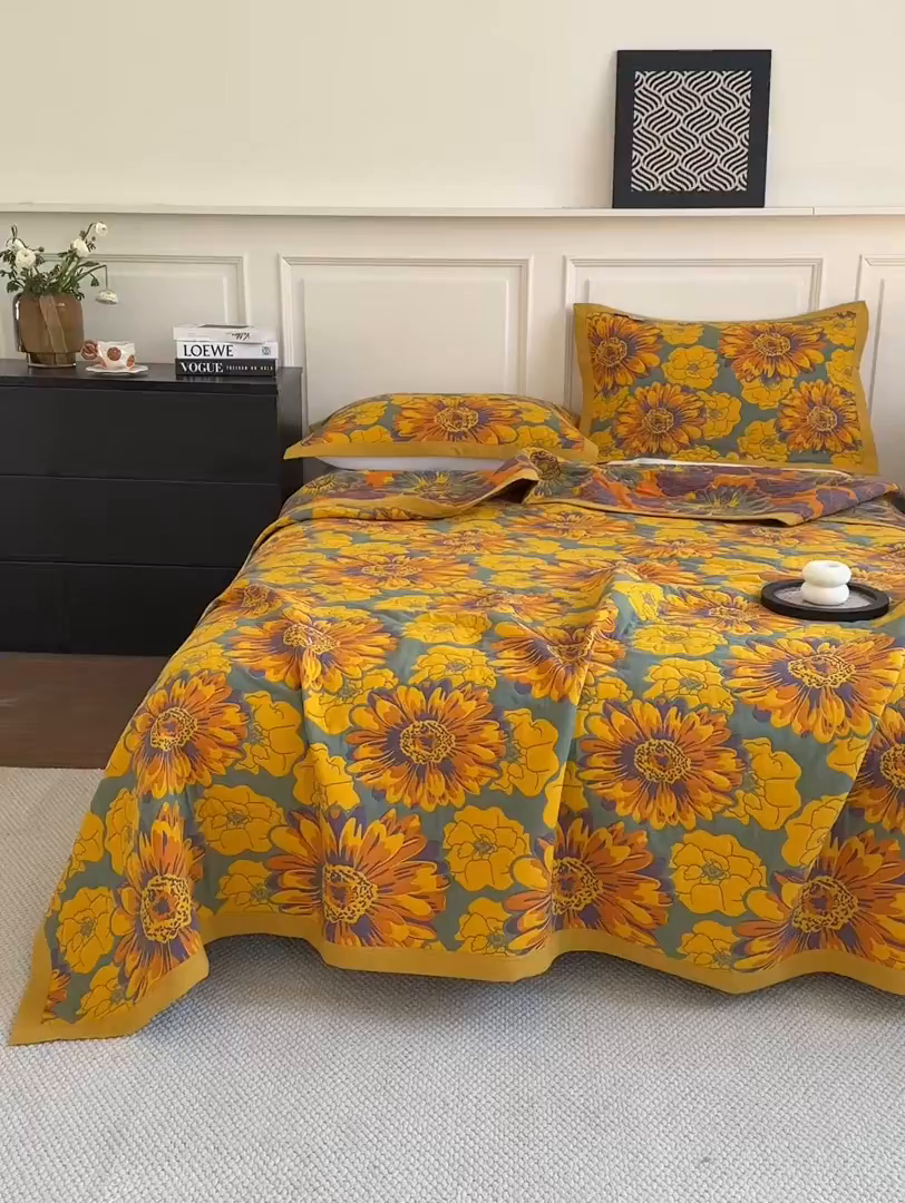 91家纺网 家纺一手货源 找家纺 棠薇家纺 2026新款纱布盖毯长绒棉纱布毛巾被夏被单双人棉纱盖毯毛巾毯夏季夏凉被空调被毯子可铺可盖床盖 可可花园