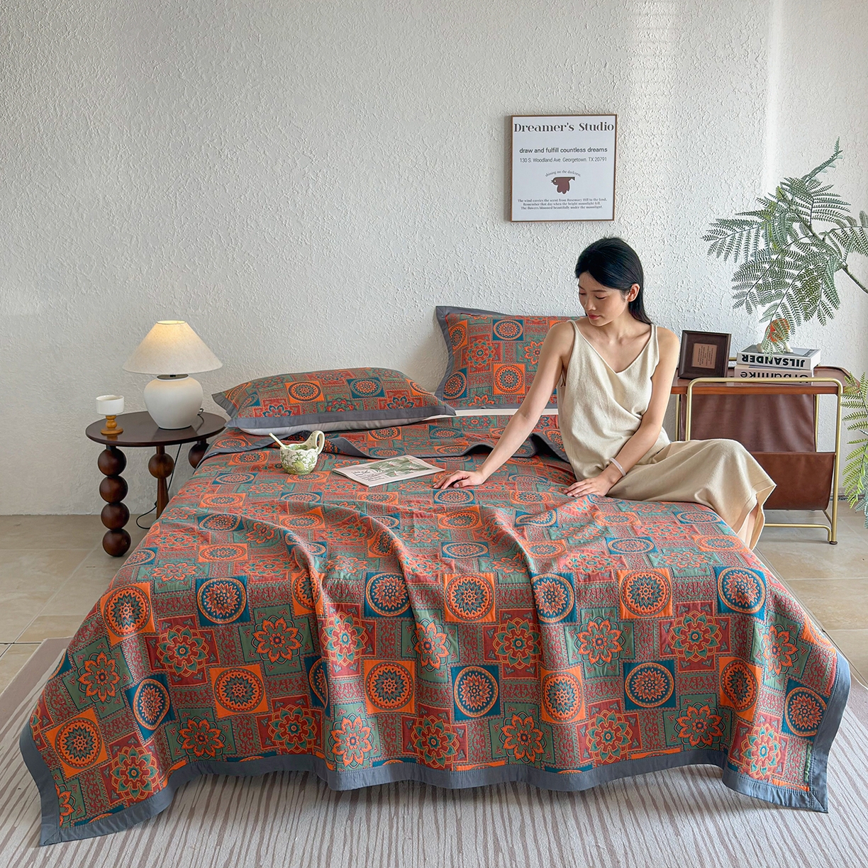 91家纺网 家纺一手货源 找家纺 棠薇家纺 2026新款纱布盖毯长绒棉纱布毛巾被夏被单双人棉纱盖毯毛巾毯夏季夏凉被空调被毯子可铺可盖床盖 琉璃时光