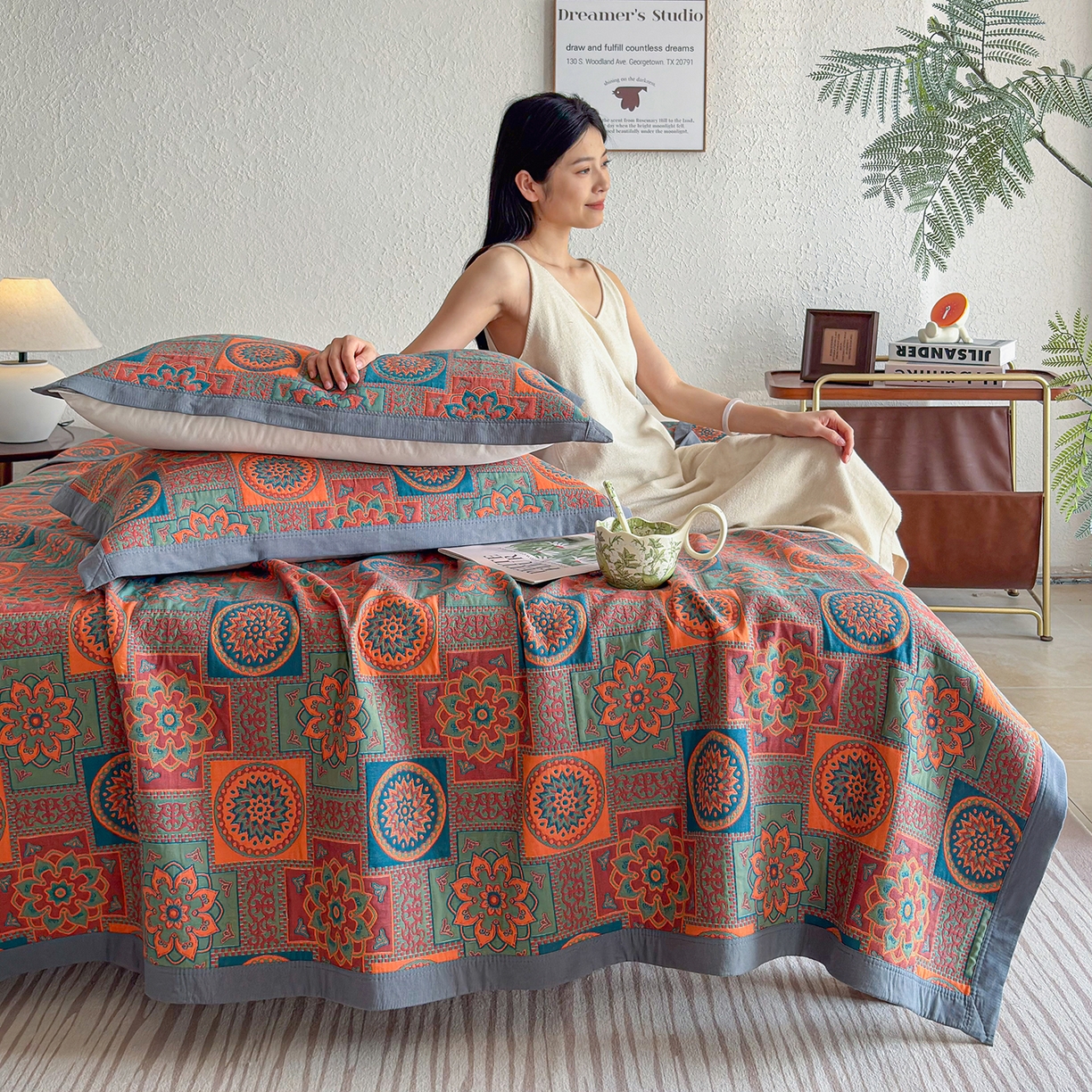 91家纺网 家纺一手货源 找家纺 棠薇家纺 2026新款纱布盖毯长绒棉纱布毛巾被夏被单双人棉纱盖毯毛巾毯夏季夏凉被空调被毯子可铺可盖床盖 琉璃时光