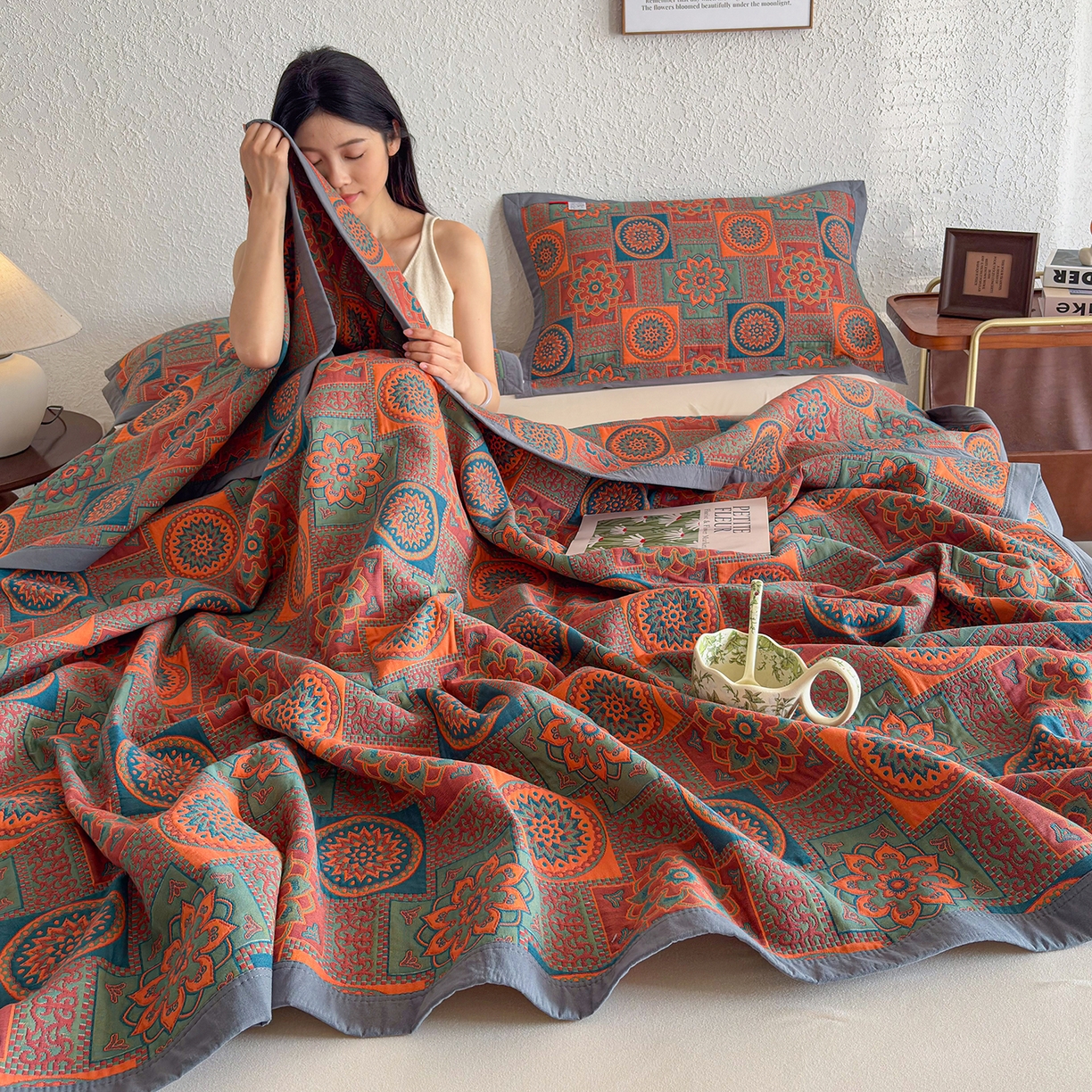 91家纺网 家纺一手货源 找家纺 棠薇家纺 2026新款纱布盖毯长绒棉纱布毛巾被夏被单双人棉纱盖毯毛巾毯夏季夏凉被空调被毯子可铺可盖床盖 琉璃时光