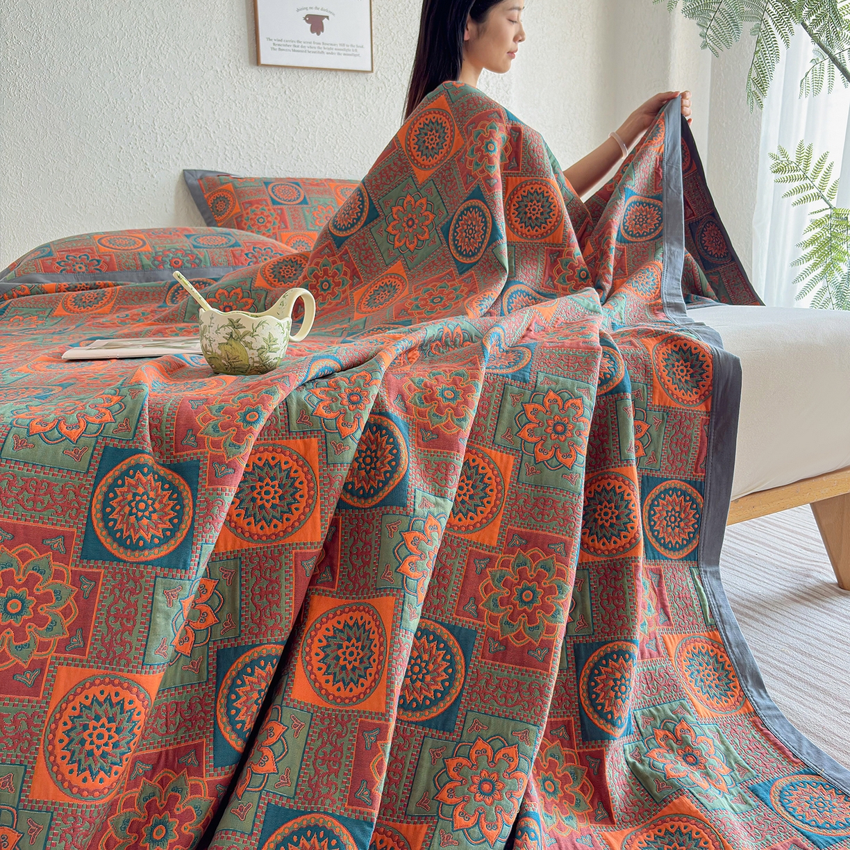 91家纺网 家纺一手货源 找家纺 棠薇家纺 2026新款纱布盖毯长绒棉纱布毛巾被夏被单双人棉纱盖毯毛巾毯夏季夏凉被空调被毯子可铺可盖床盖 琉璃时光