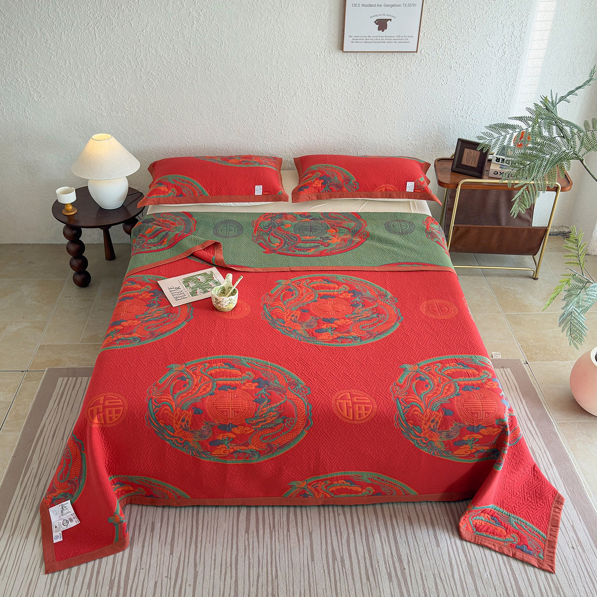 91家纺网 家纺一手货源 找家纺 棠薇家纺 2026新款纱布盖毯长绒棉纱布毛巾被夏被单双人棉纱盖毯毛巾毯夏季夏凉被空调被毯子可铺可盖床盖 龙凤呈祥