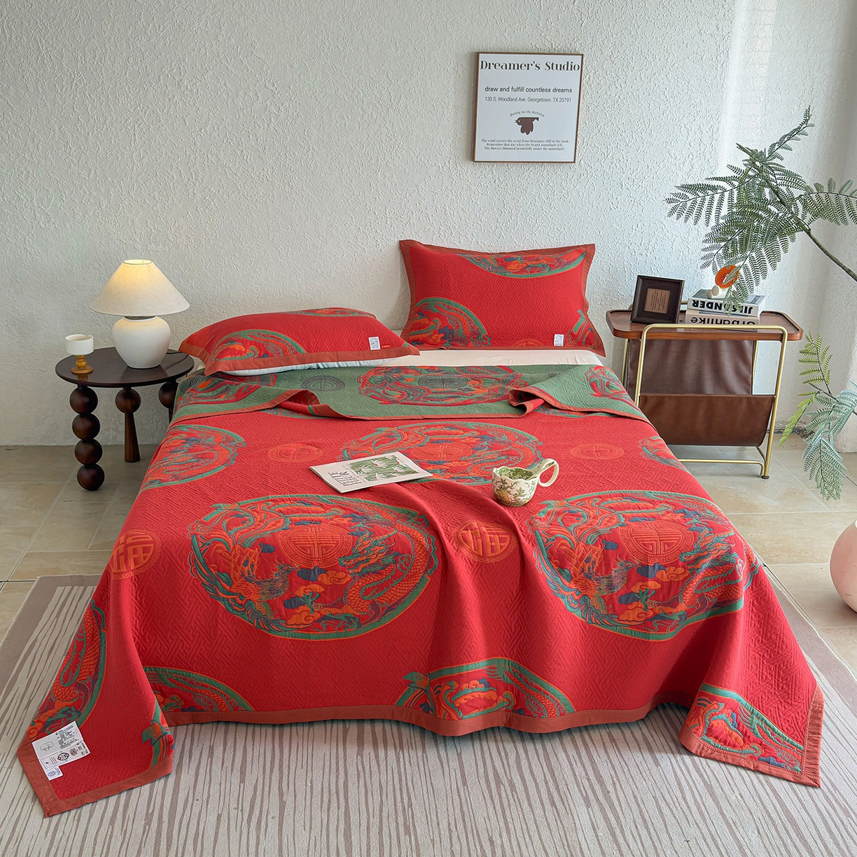 91家纺网 家纺一手货源 找家纺 棠薇家纺 2026新款纱布盖毯长绒棉纱布毛巾被夏被单双人棉纱盖毯毛巾毯夏季夏凉被空调被毯子可铺可盖床盖 龙凤呈祥