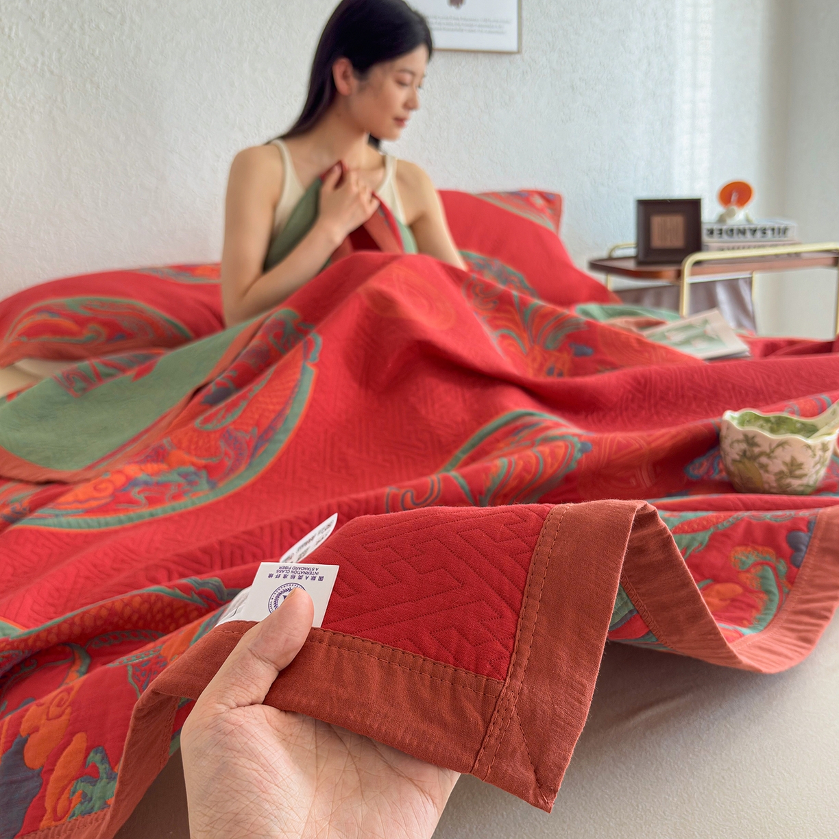 91家纺网 家纺一手货源 找家纺 棠薇家纺 2026新款纱布盖毯长绒棉纱布毛巾被夏被单双人棉纱盖毯毛巾毯夏季夏凉被空调被毯子可铺可盖床盖 龙凤呈祥