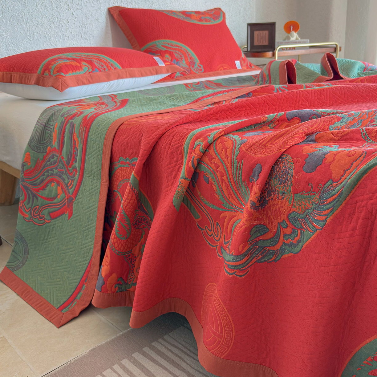 91家纺网 家纺一手货源 找家纺 棠薇家纺 2026新款纱布盖毯长绒棉纱布毛巾被夏被单双人棉纱盖毯毛巾毯夏季夏凉被空调被毯子可铺可盖床盖 龙凤呈祥