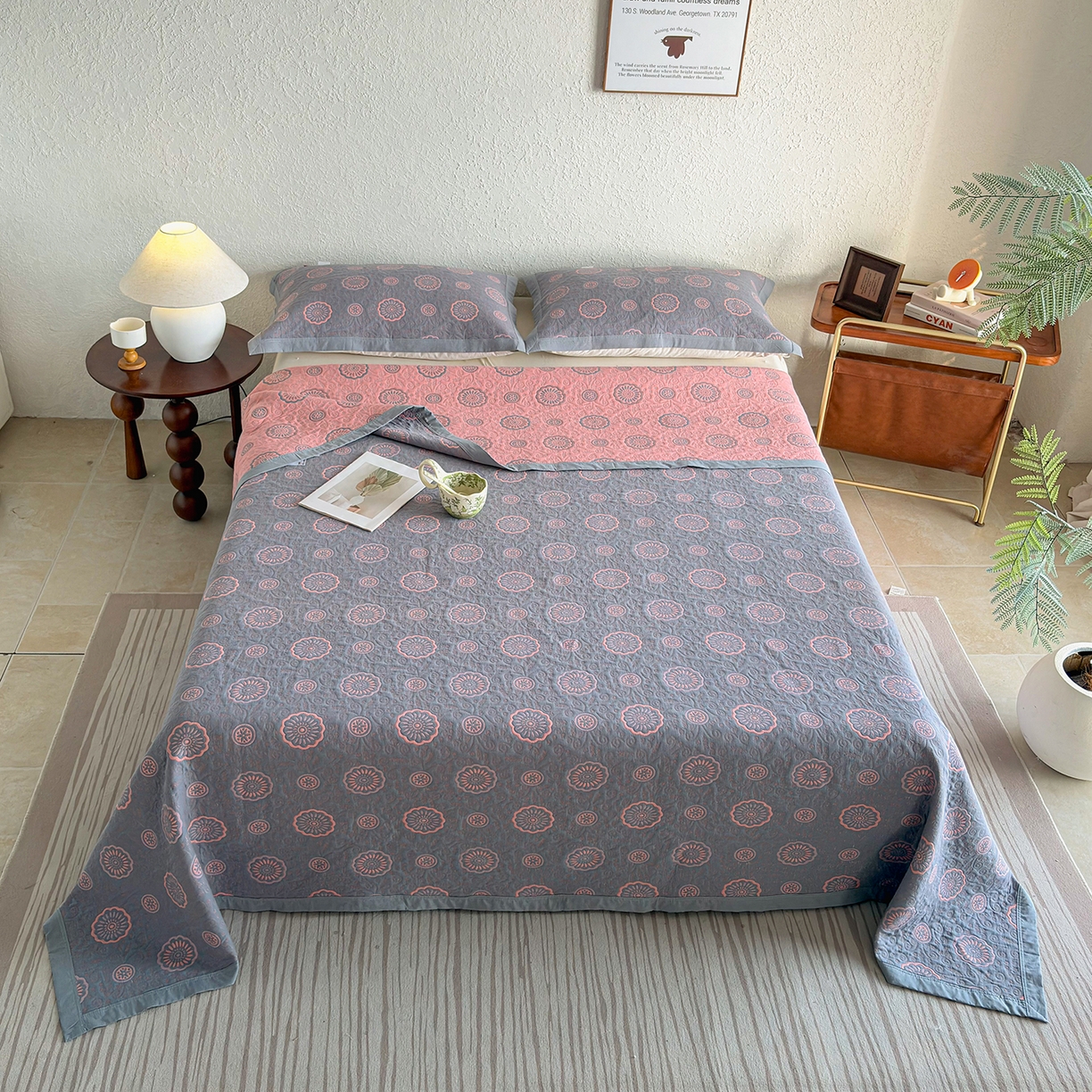 91家纺网 家纺一手货源 找家纺 棠薇家纺 2026新款纱布盖毯长绒棉纱布毛巾被夏被单双人棉纱盖毯毛巾毯夏季夏凉被空调被毯子可铺可盖床盖 罗曼蒂克