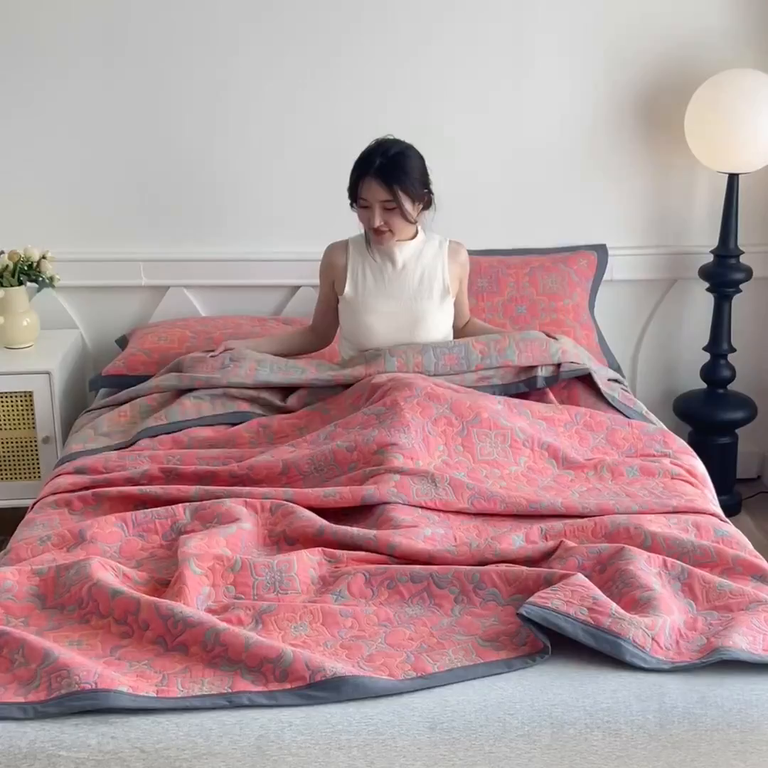 91家纺网 家纺一手货源 找家纺 棠薇家纺 2026新款纱布盖毯长绒棉纱布毛巾被夏被单双人棉纱盖毯毛巾毯夏季夏凉被空调被毯子可铺可盖床盖 年华粉