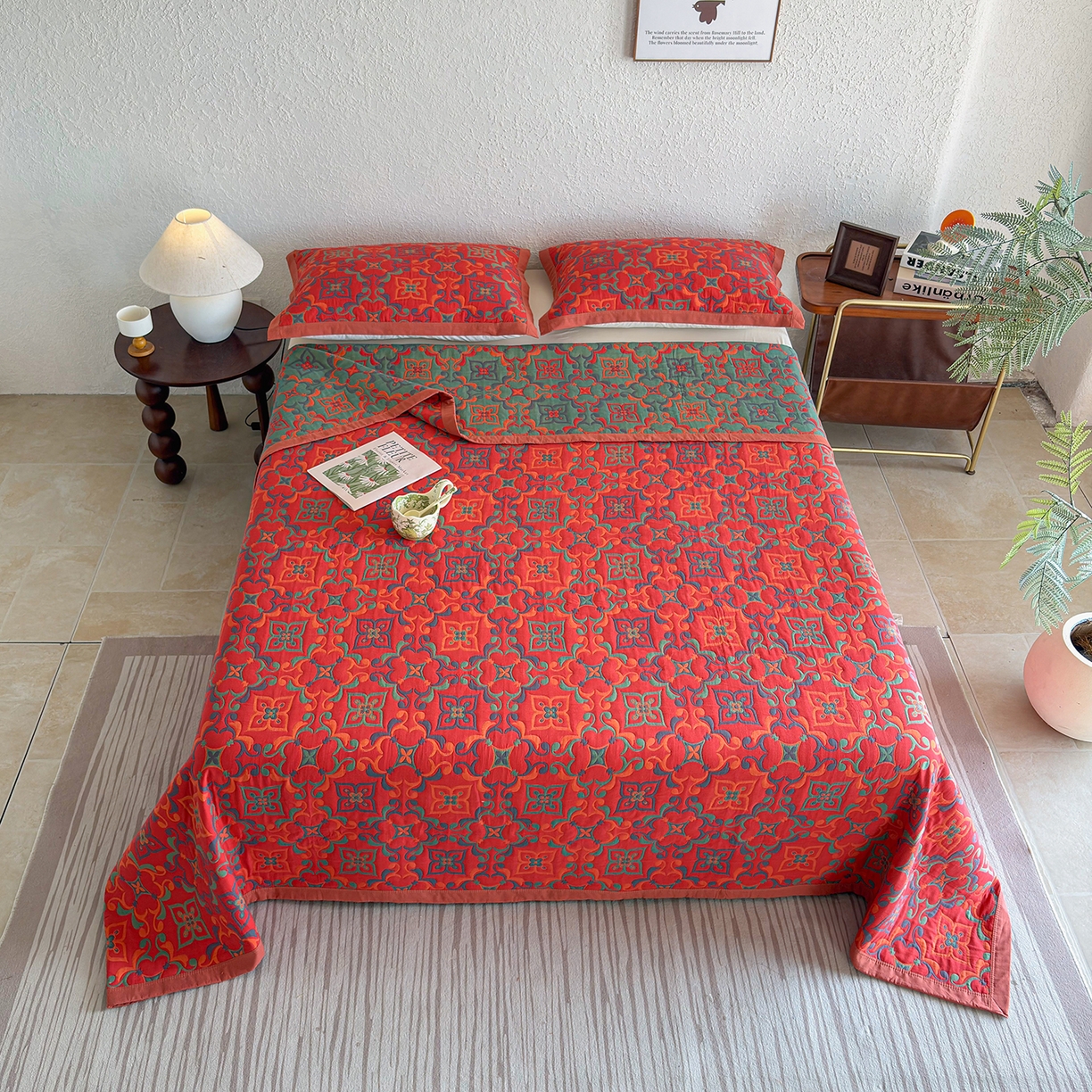 91家纺网 家纺一手货源 找家纺 棠薇家纺 2026新款纱布盖毯长绒棉纱布毛巾被夏被单双人棉纱盖毯毛巾毯夏季夏凉被空调被毯子可铺可盖床盖 年华红