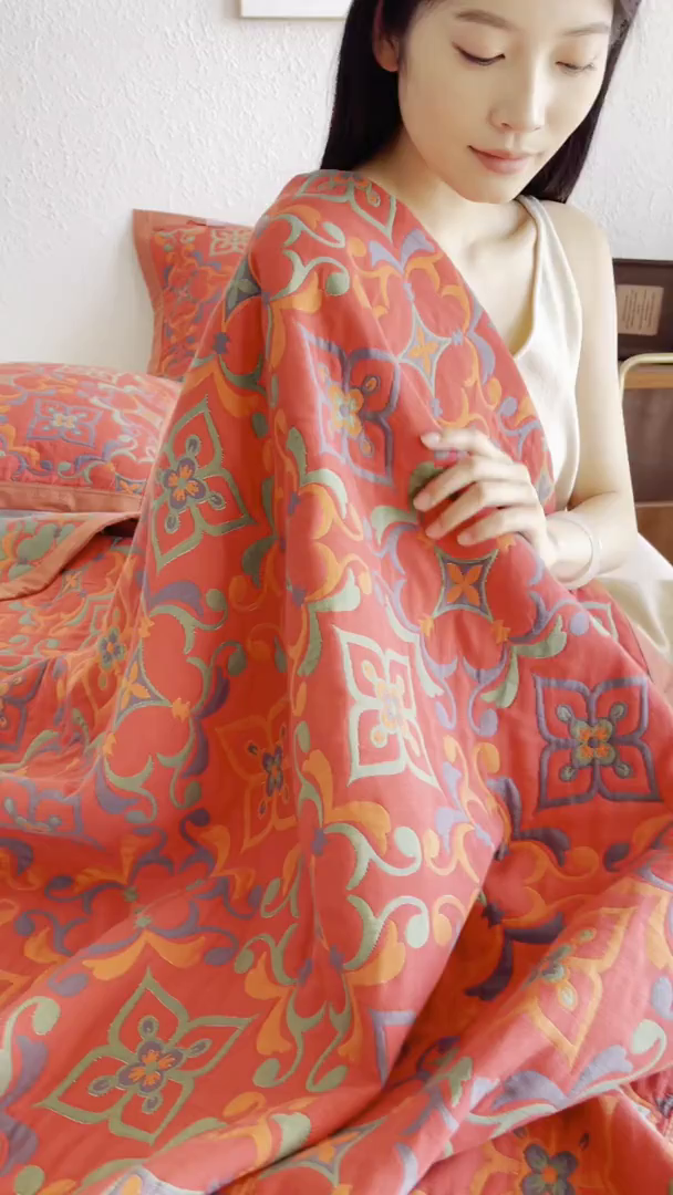 91家纺网 家纺一手货源 找家纺 棠薇家纺 2026新款纱布盖毯长绒棉纱布毛巾被夏被单双人棉纱盖毯毛巾毯夏季夏凉被空调被毯子可铺可盖床盖 年华红