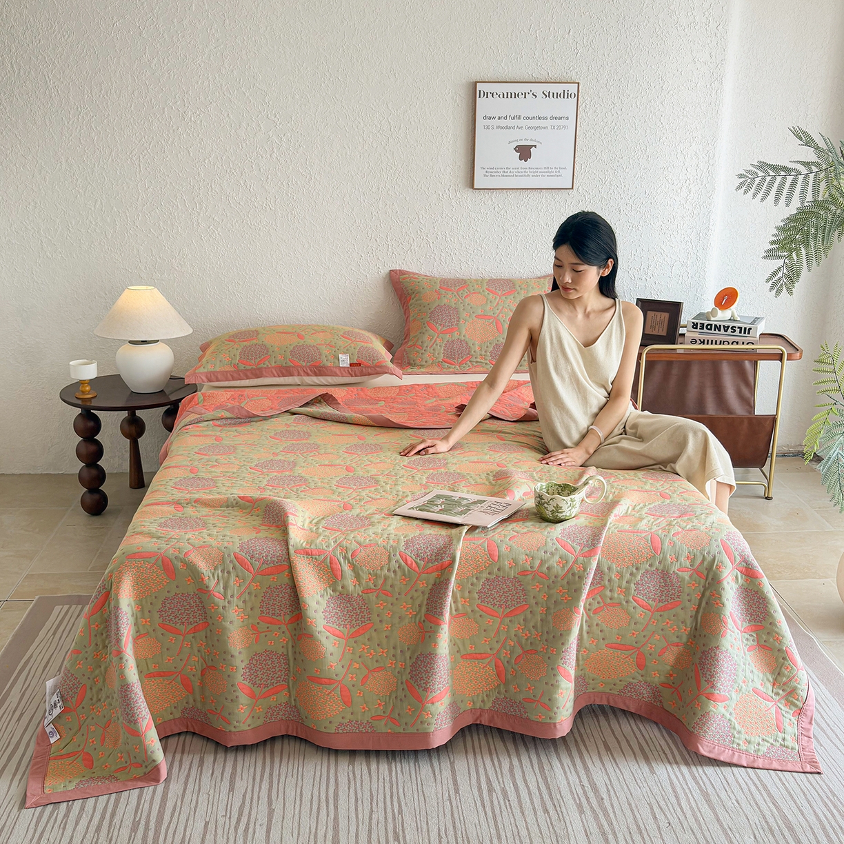 91家纺网 家纺一手货源 找家纺 棠薇家纺 2026新款纱布盖毯长绒棉纱布毛巾被夏被单双人棉纱盖毯毛巾毯夏季夏凉被空调被毯子可铺可盖床盖 蒲公英