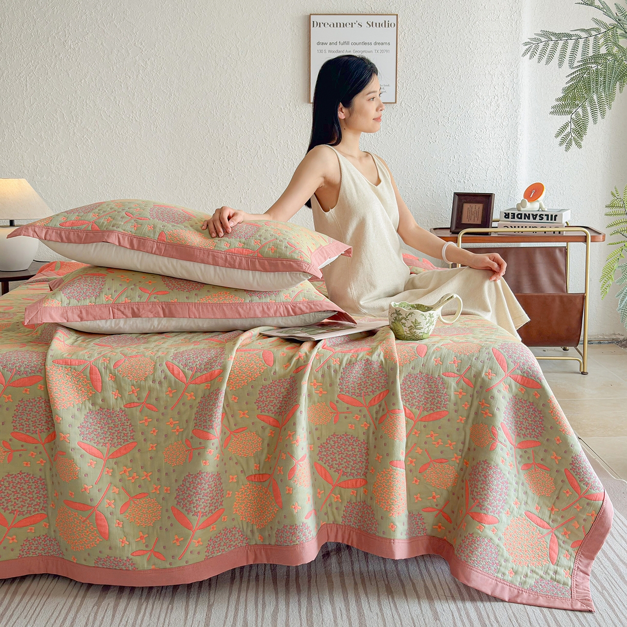 91家纺网 家纺一手货源 找家纺 棠薇家纺 2026新款纱布盖毯长绒棉纱布毛巾被夏被单双人棉纱盖毯毛巾毯夏季夏凉被空调被毯子可铺可盖床盖 蒲公英