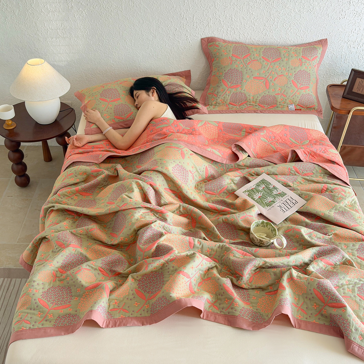 91家纺网 家纺一手货源 找家纺 棠薇家纺 2026新款纱布盖毯长绒棉纱布毛巾被夏被单双人棉纱盖毯毛巾毯夏季夏凉被空调被毯子可铺可盖床盖 蒲公英