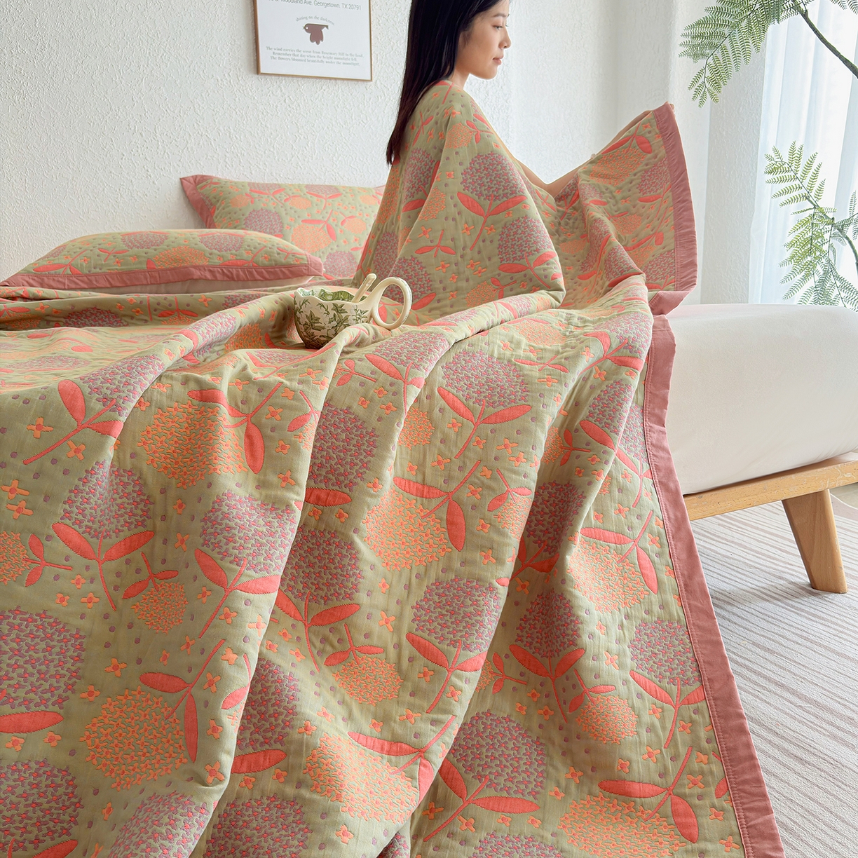 91家纺网 家纺一手货源 找家纺 棠薇家纺 2026新款纱布盖毯长绒棉纱布毛巾被夏被单双人棉纱盖毯毛巾毯夏季夏凉被空调被毯子可铺可盖床盖 蒲公英