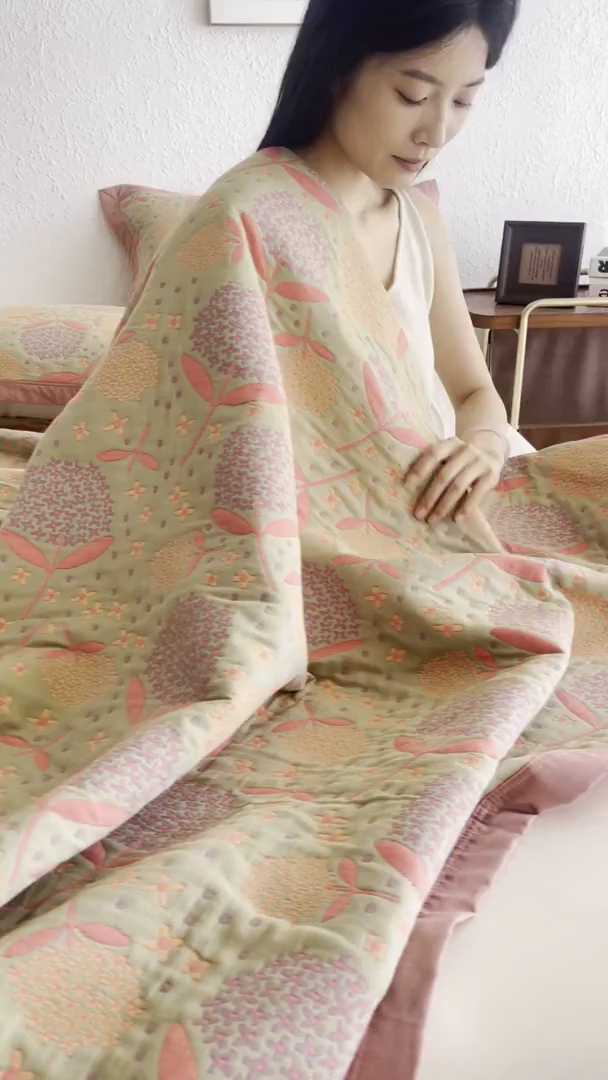 91家纺网 家纺一手货源 找家纺 棠薇家纺 2026新款纱布盖毯长绒棉纱布毛巾被夏被单双人棉纱盖毯毛巾毯夏季夏凉被空调被毯子可铺可盖床盖 蒲公英