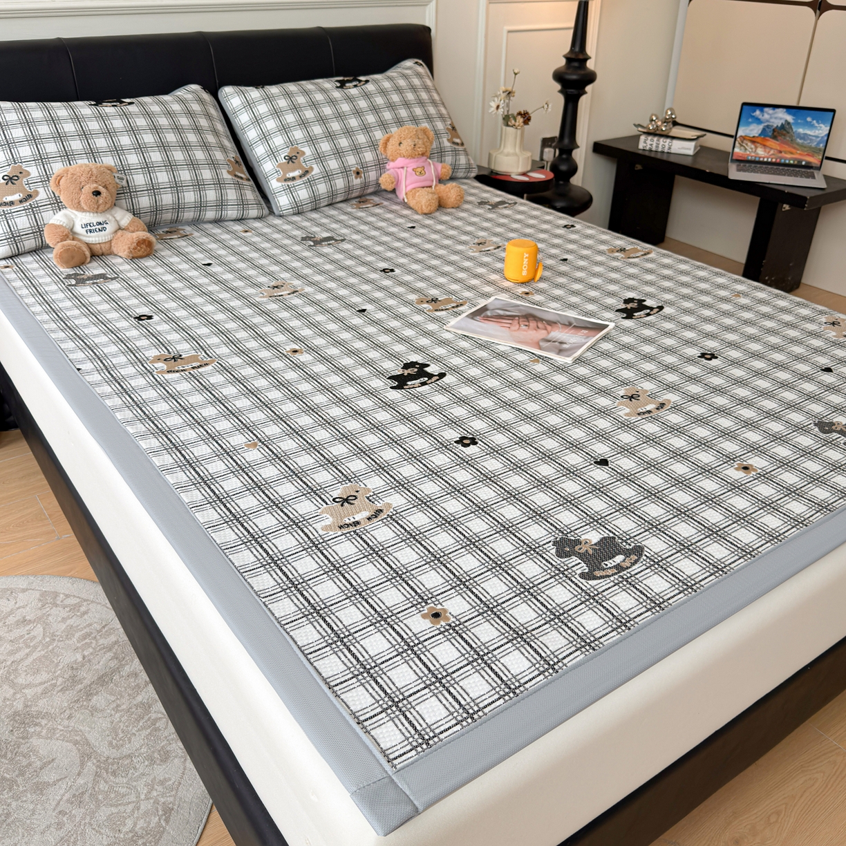 91家纺网 家纺一手货源 找家纺 （总）爱思凯家纺 2026新款纯凉感pe豆豆多色双提花条席-成人款