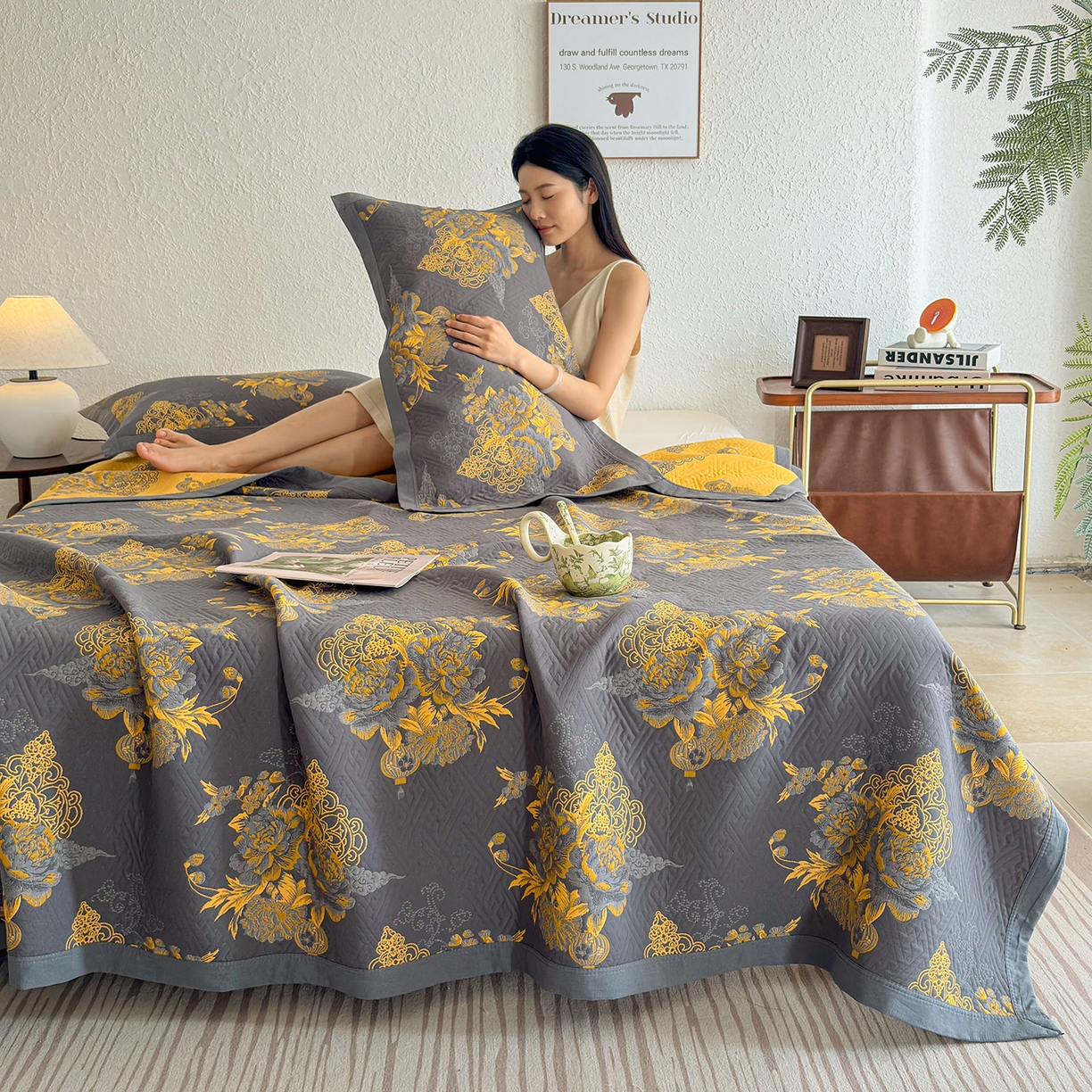 棠薇家纺 2026新款纱布盖毯长绒棉纱布毛巾被夏被单双人棉纱盖毯毛巾毯夏季夏凉被空调被毯子可铺可盖床盖 时光笔墨