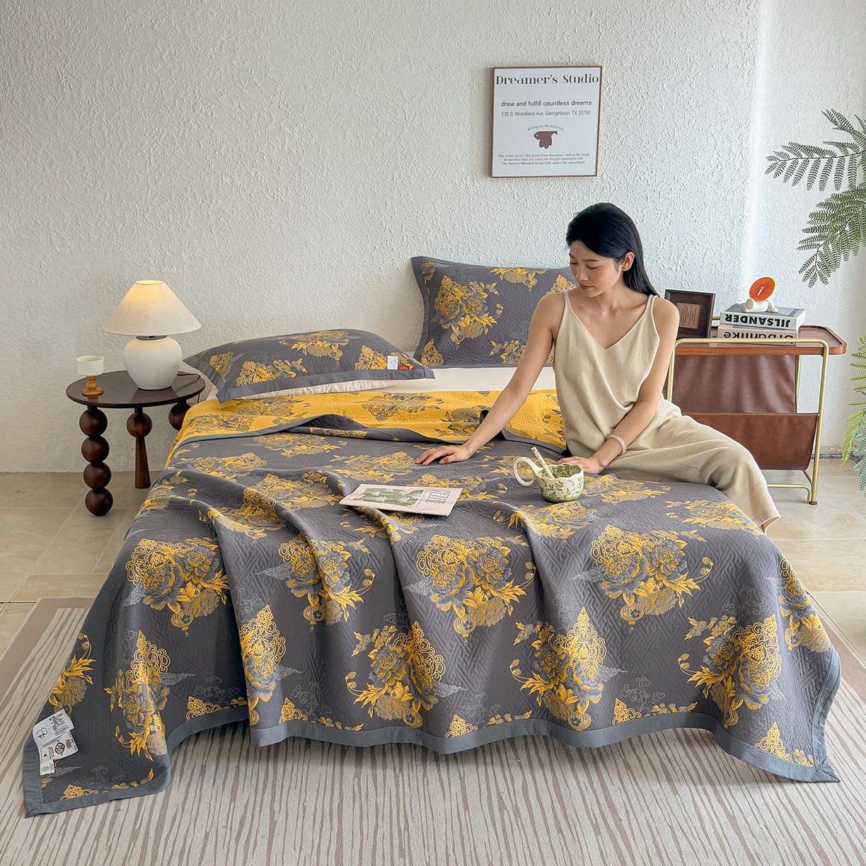 91家纺网 家纺一手货源 找家纺 棠薇家纺 2026新款纱布盖毯长绒棉纱布毛巾被夏被单双人棉纱盖毯毛巾毯夏季夏凉被空调被毯子可铺可盖床盖 时光笔墨