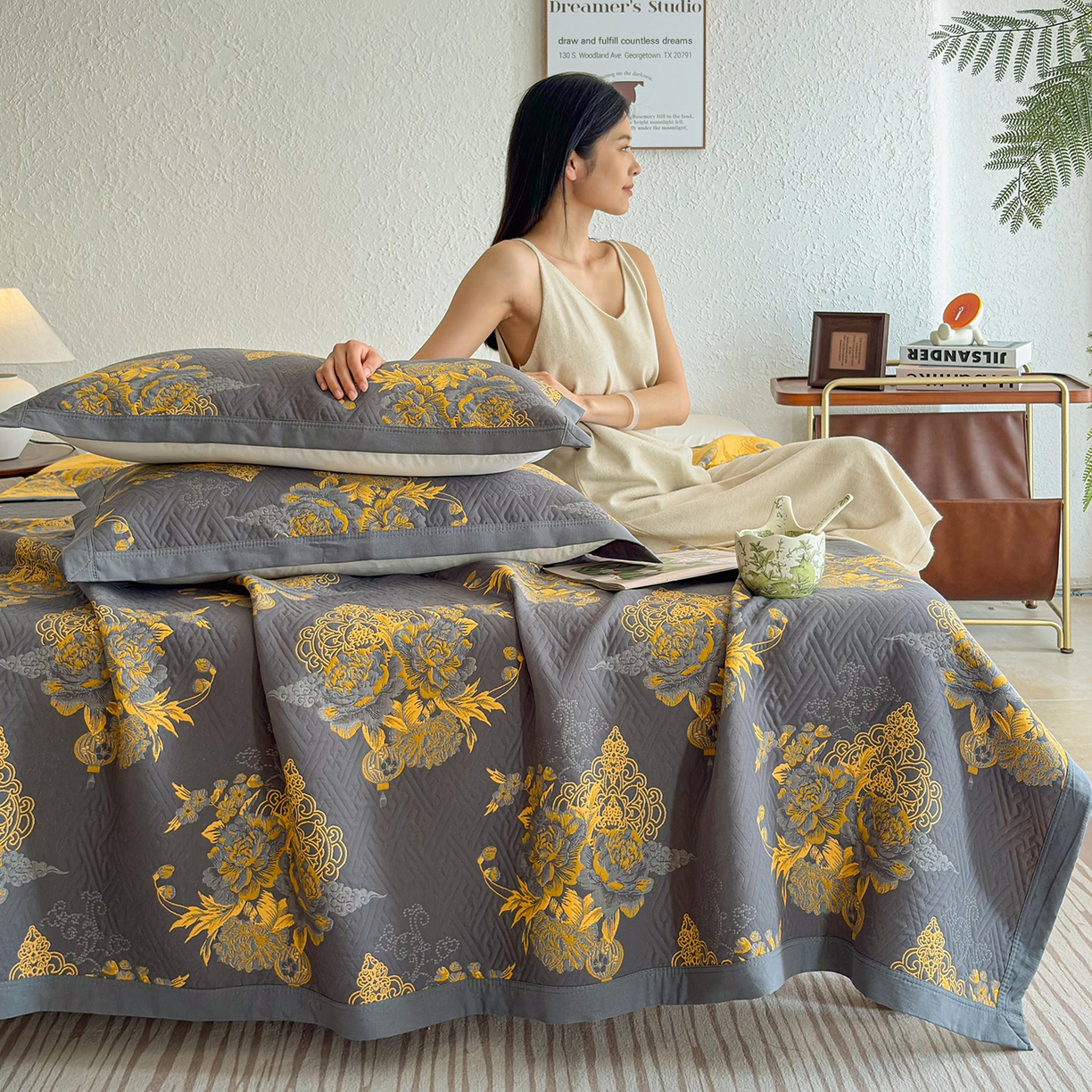 91家纺网 家纺一手货源 找家纺 棠薇家纺 2026新款纱布盖毯长绒棉纱布毛巾被夏被单双人棉纱盖毯毛巾毯夏季夏凉被空调被毯子可铺可盖床盖 时光笔墨