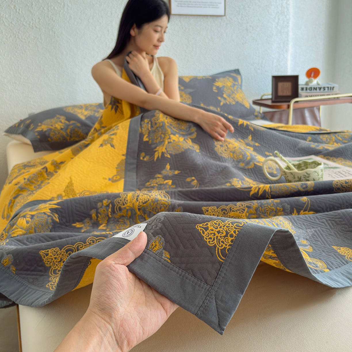 91家纺网 家纺一手货源 找家纺 棠薇家纺 2026新款纱布盖毯长绒棉纱布毛巾被夏被单双人棉纱盖毯毛巾毯夏季夏凉被空调被毯子可铺可盖床盖 时光笔墨