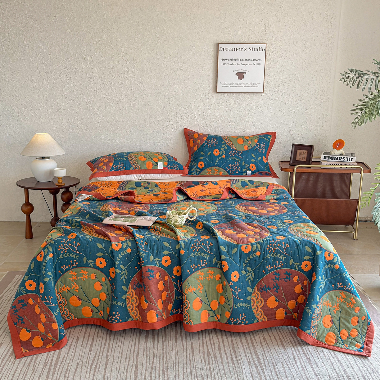 91家纺网 家纺一手货源 找家纺 棠薇家纺 2026新款纱布盖毯长绒棉纱布毛巾被夏被单双人棉纱盖毯毛巾毯夏季夏凉被空调被毯子可铺可盖床盖 柿柿如意